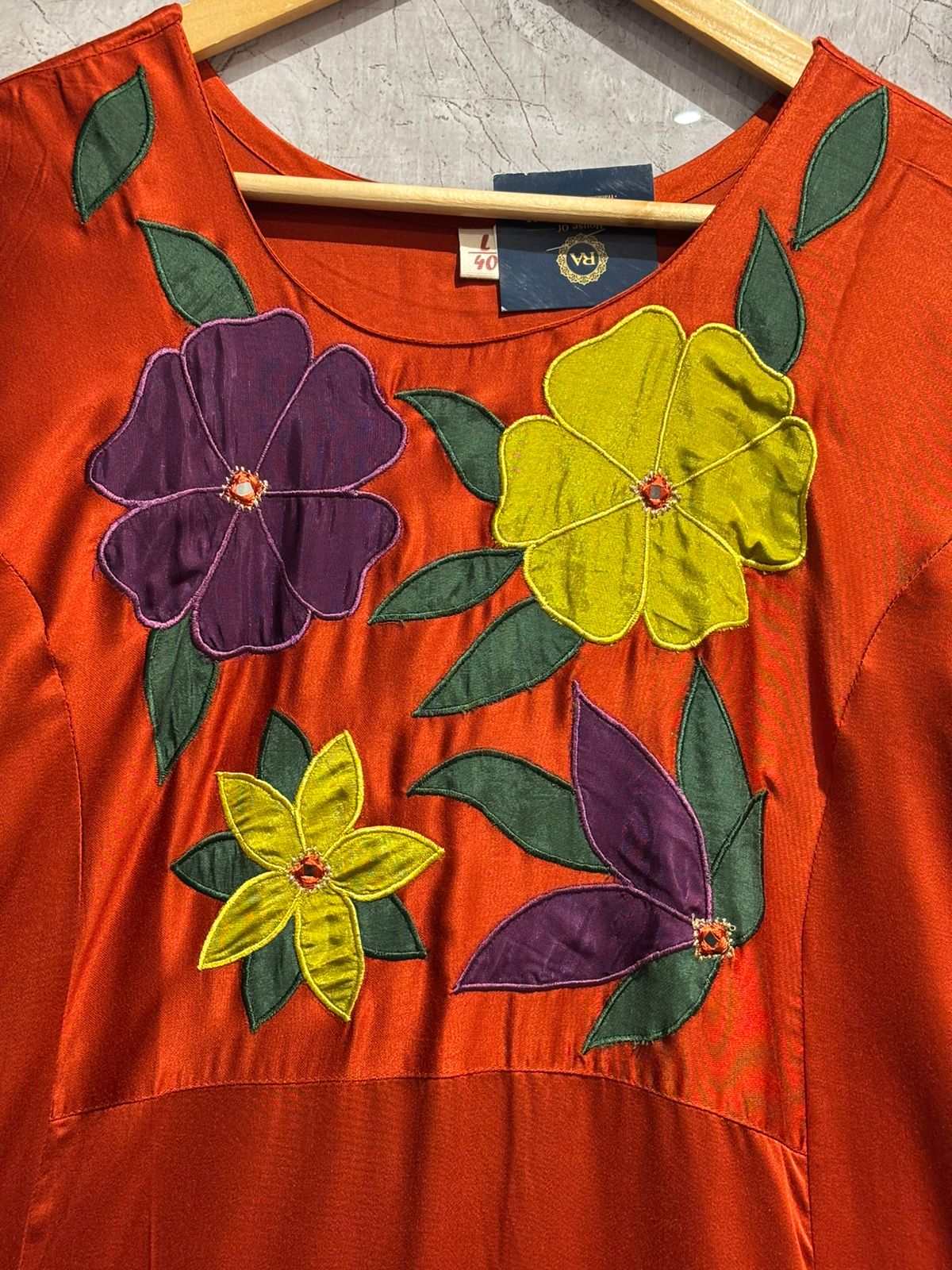 Orange Cord Set Flower pattern kurtha set