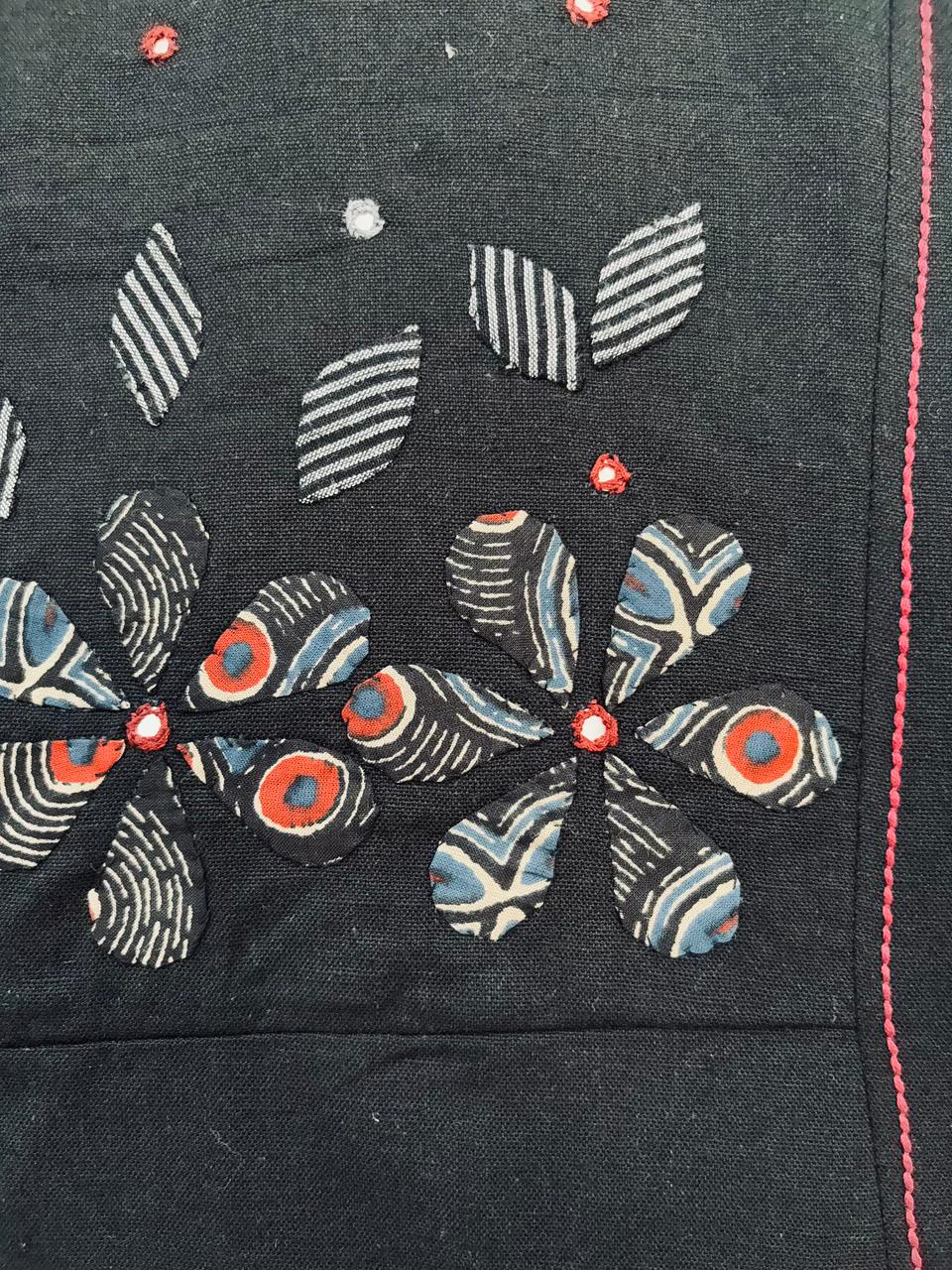Black Linen Cotton Airline Cord Set kurtha 252
