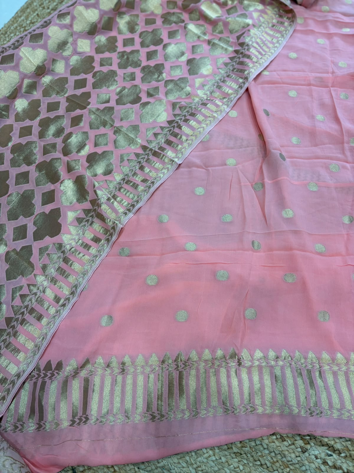Peach Pure georgette Banarasi Dress Material
