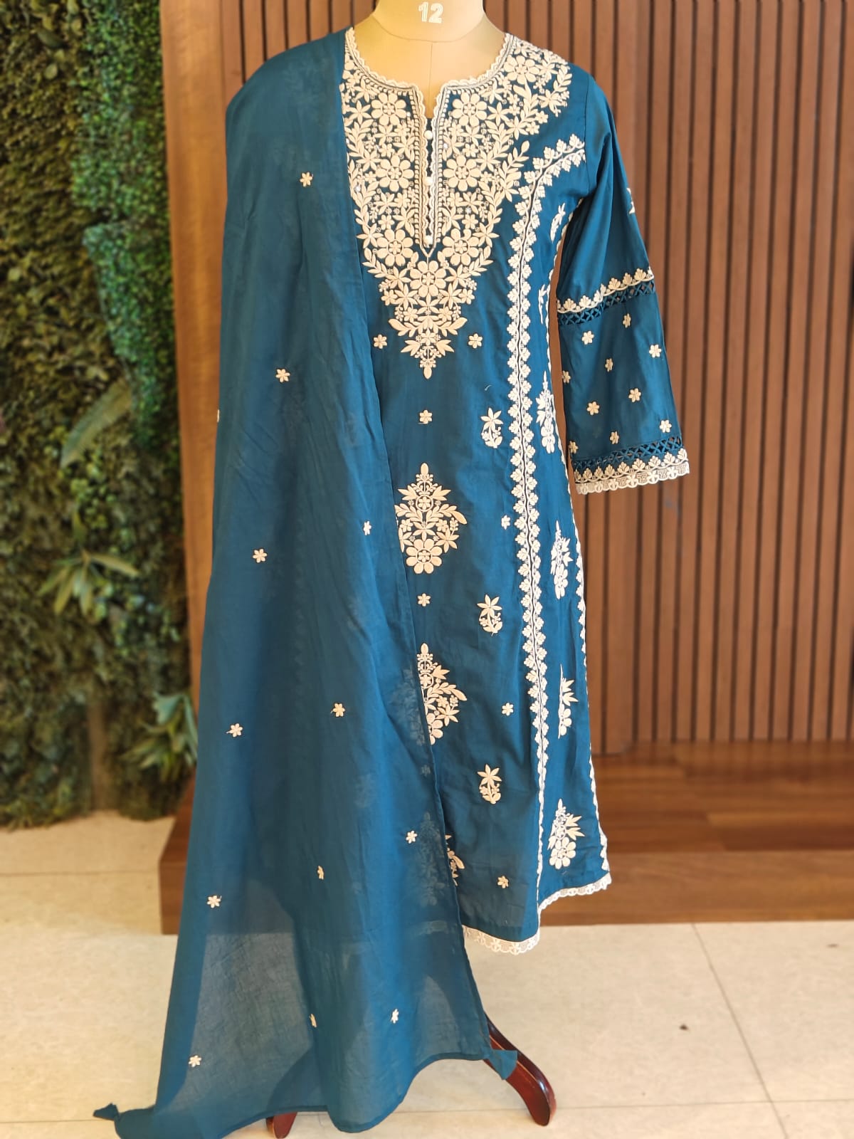 Navy Blue Mul Cotton Chikankari Work Straight Fit Kurtha 196
