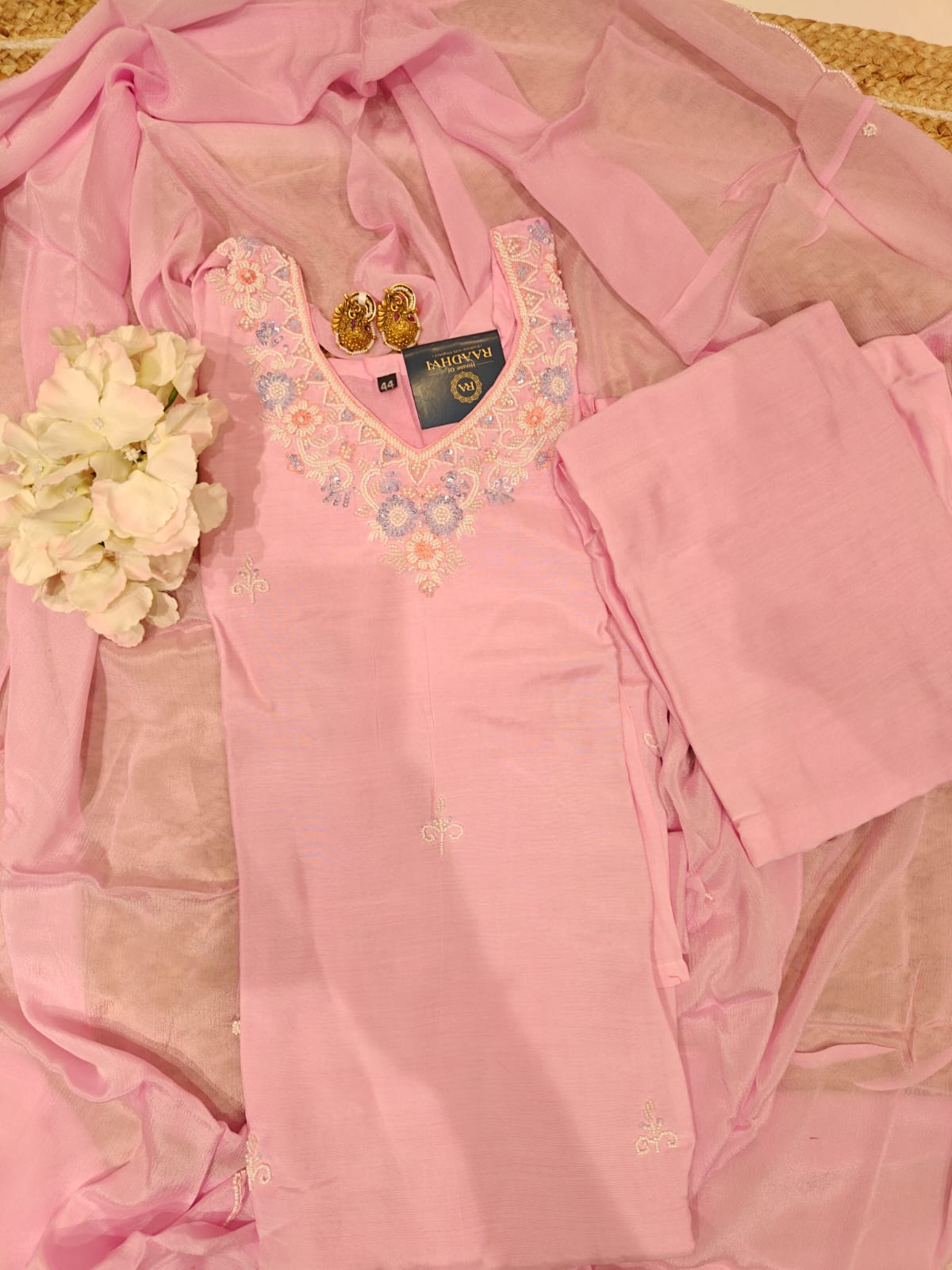 Baby Pink  Dola silk Kurtha with banarasi Dupatta