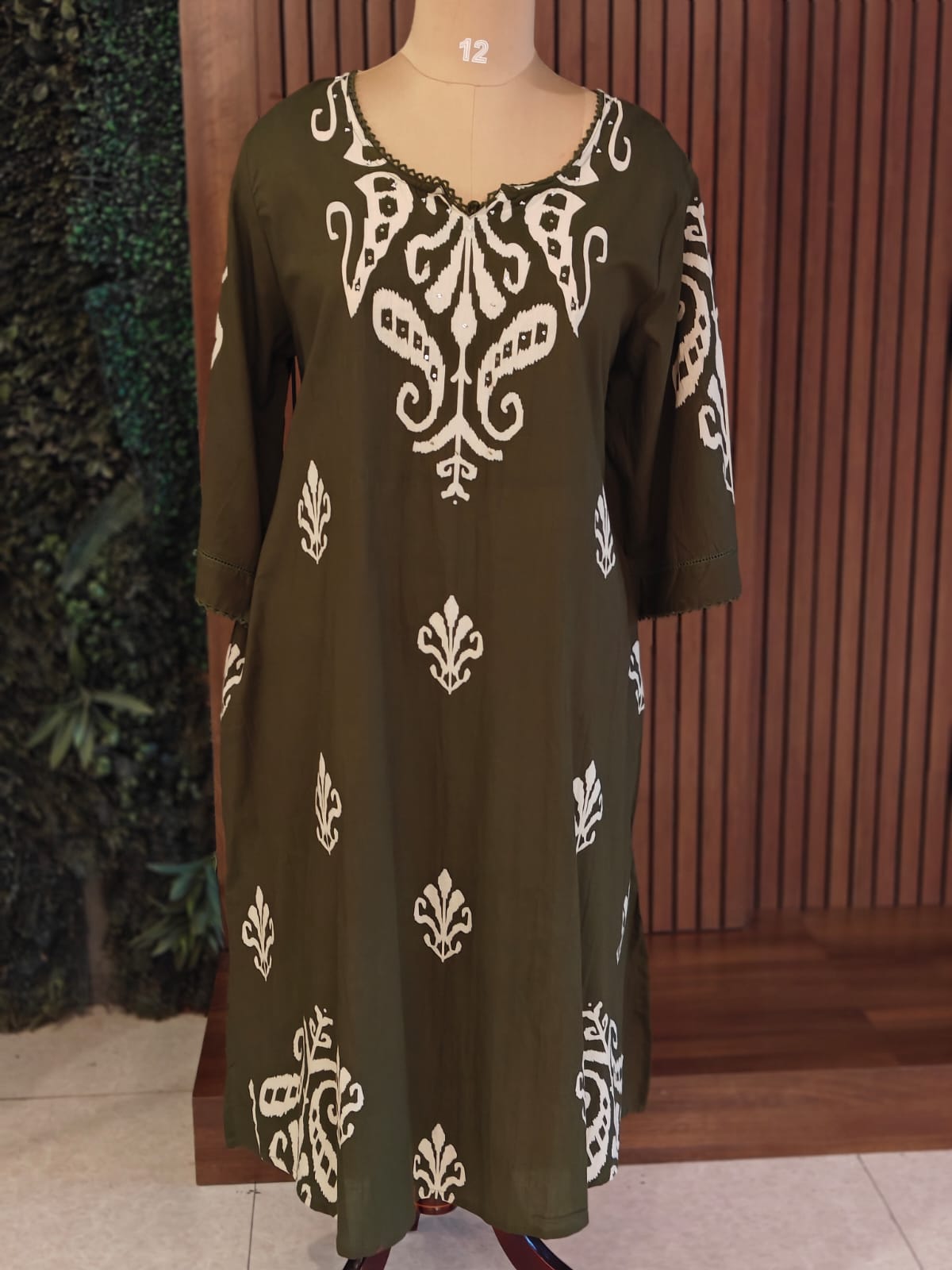 Green Cotton Block Print Airline plus size Kurtha