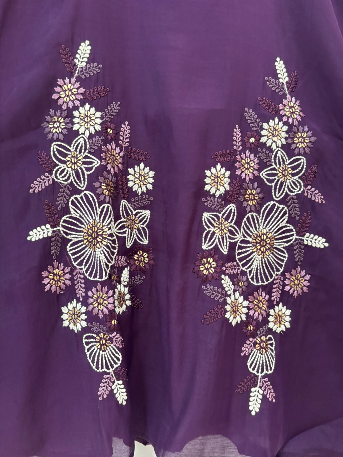 Purple Mul Chanderi Thread Embroidery Airline Kurtha 439