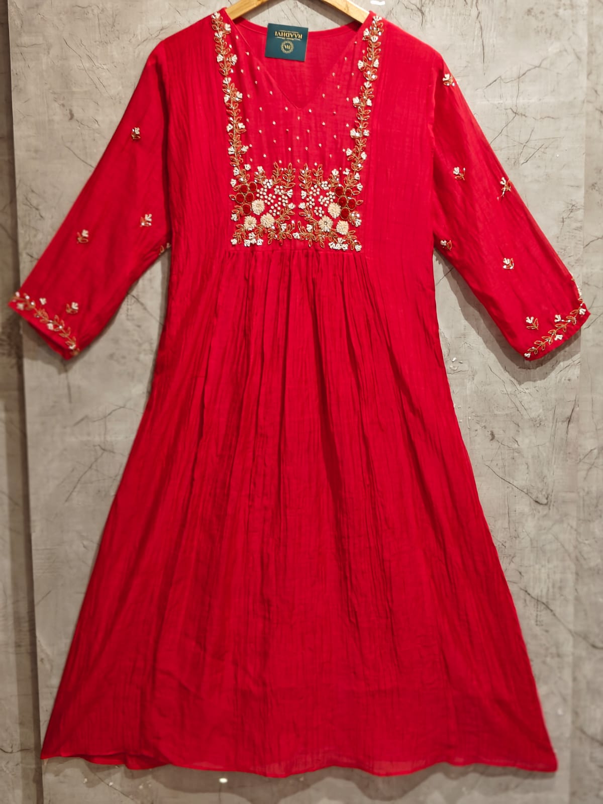 Pink Mul Chanderi Hand Embroidery Anarkali Kurtha 899