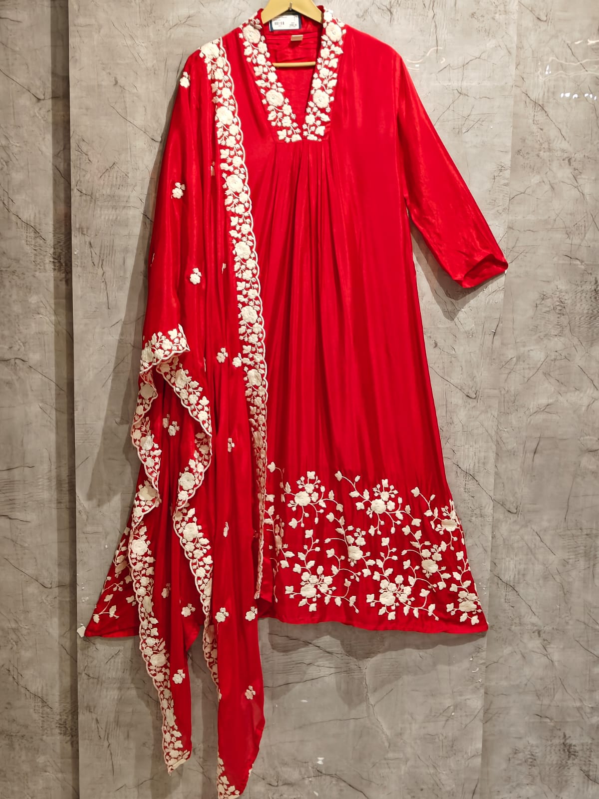 "Devi" Cherry Pink  Chinnon Embroidery 309 Airline Handwork Kurtha plus size