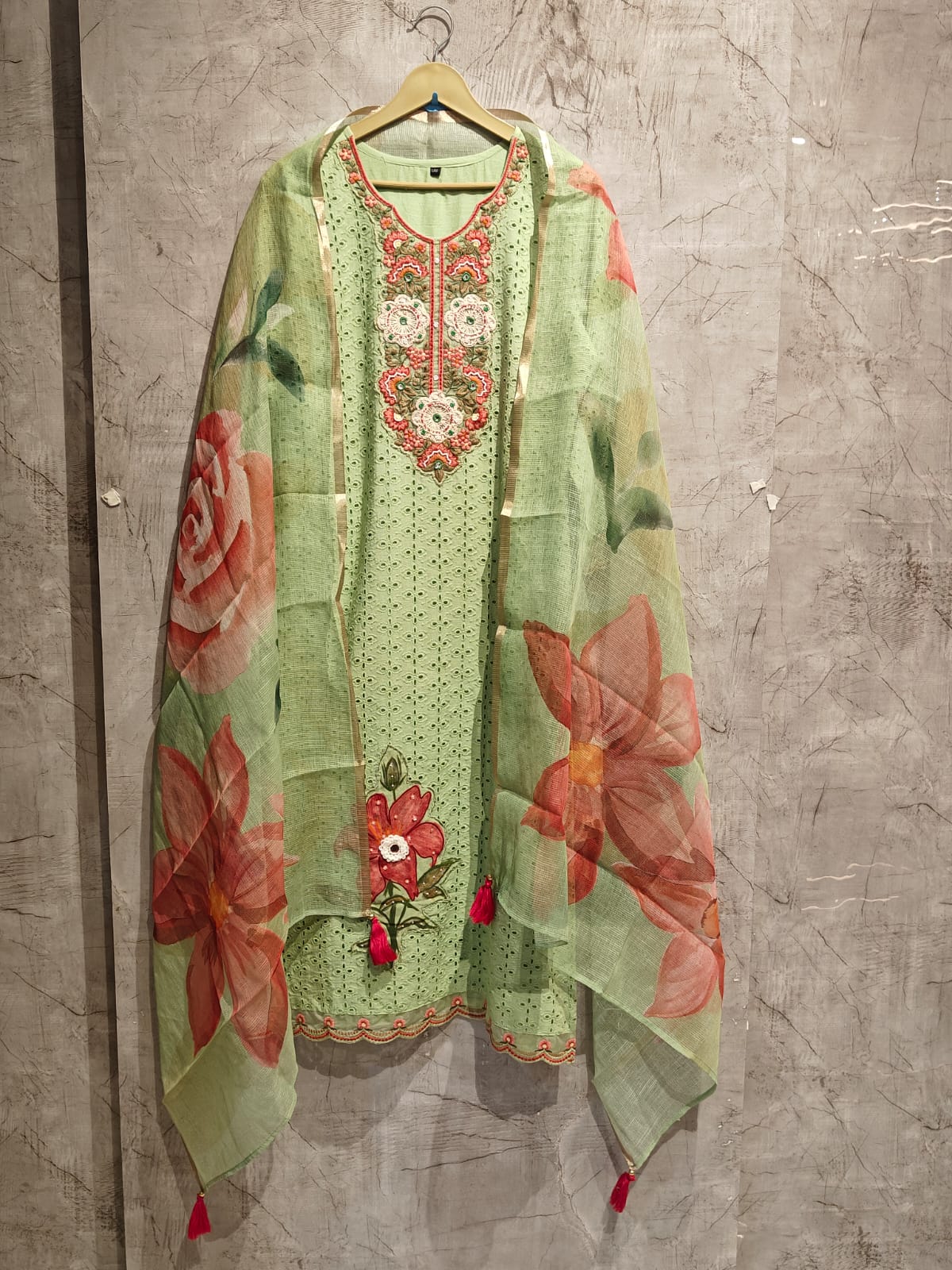 Green Cotton  Chikankari Kurtha  151