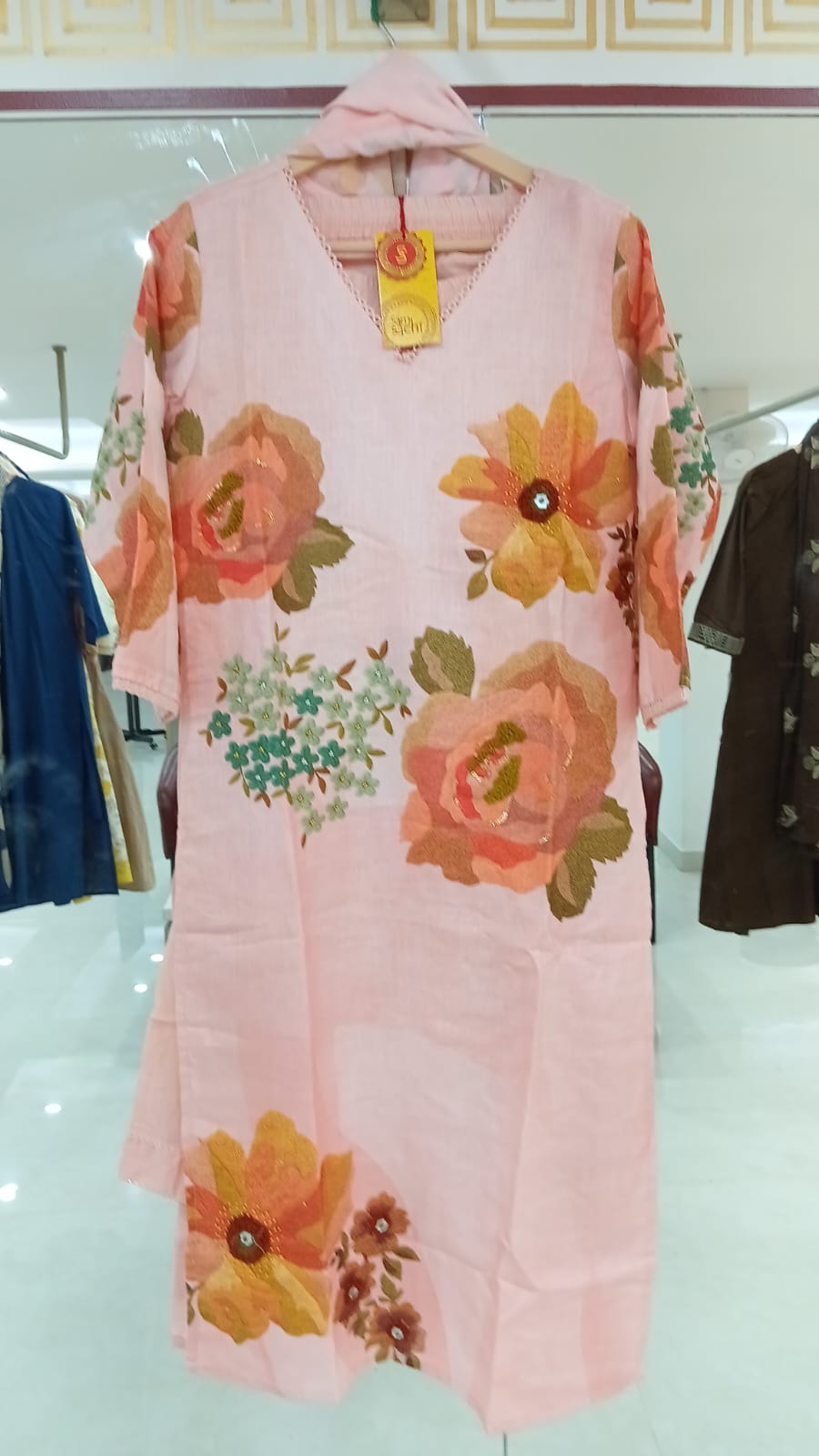 Yellow Cotton Hakoba Anarkali Kurtha  151