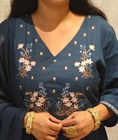 Blue Cotton Thread work Kurtha 987
