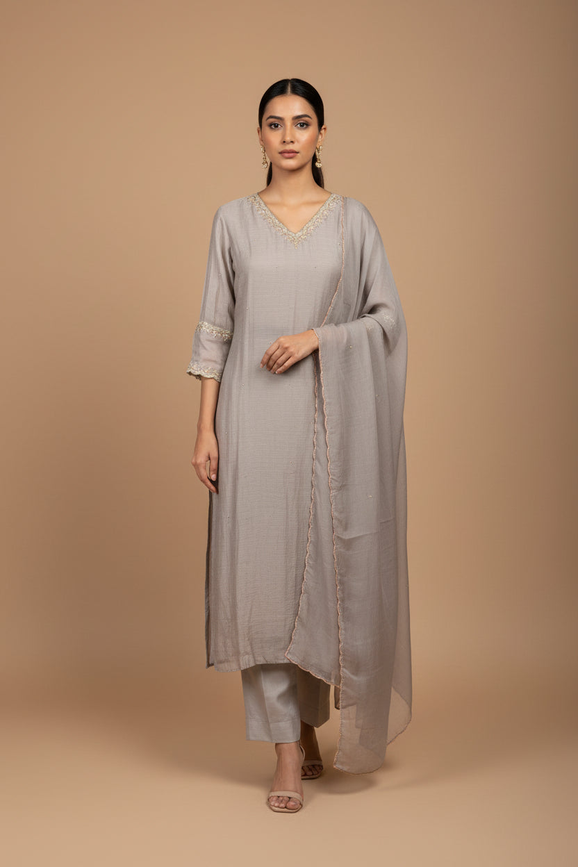 Grey Mul Chanderi  Airline Kurtha 898