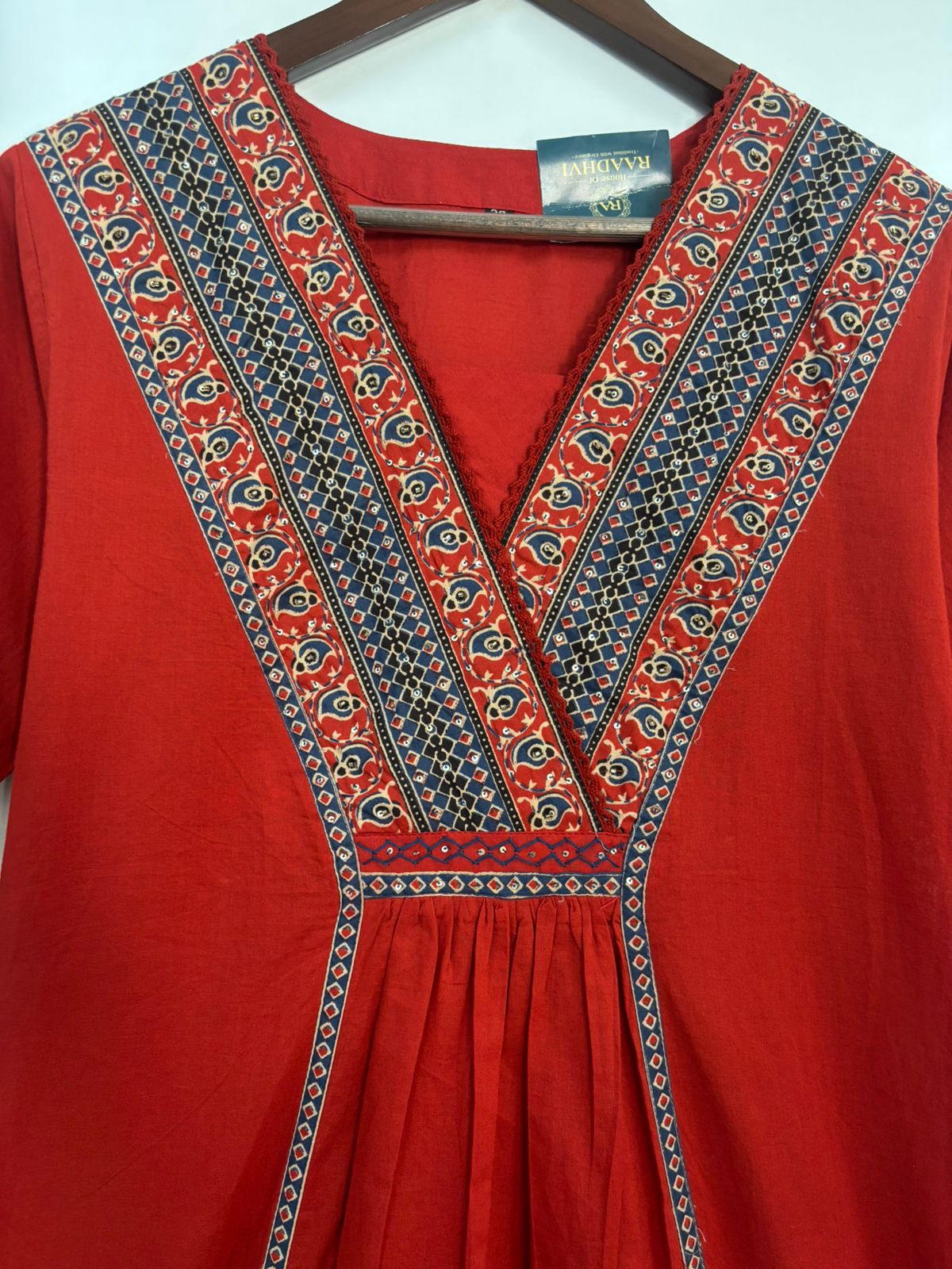 Maroon Cotton Thread Embroidery Airline Kurtha