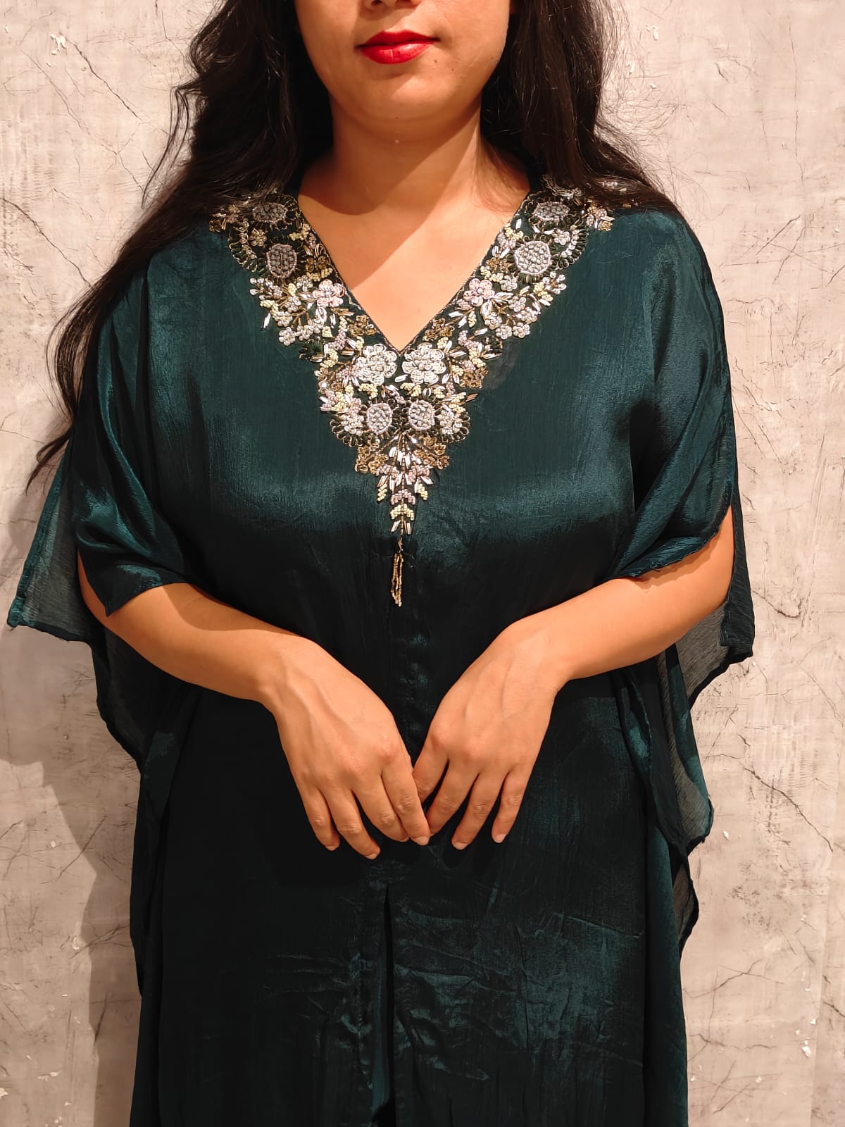 “Kafthan"Bottle Green Kafthan handwork party ware Kurtha set