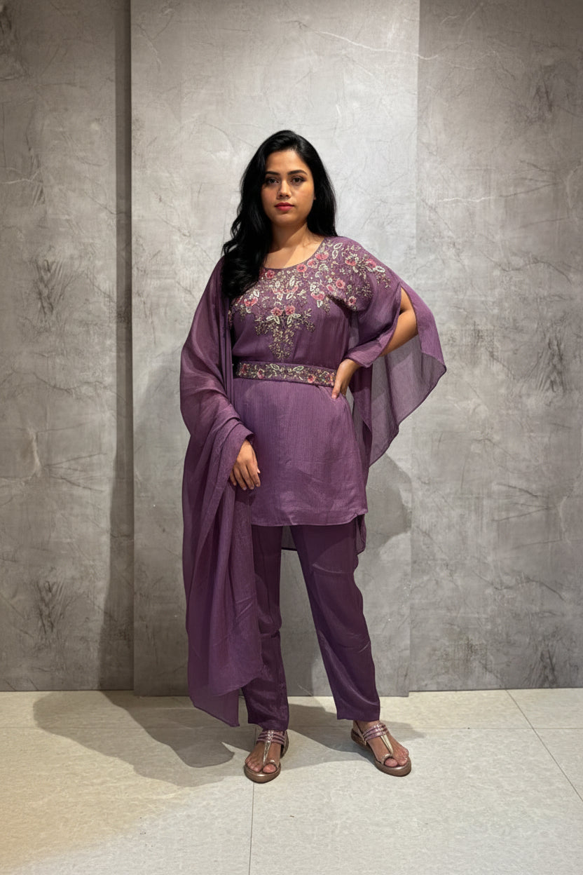 “Kafthan" Dark Lilac Kafthan handwork party ware Kurtha set