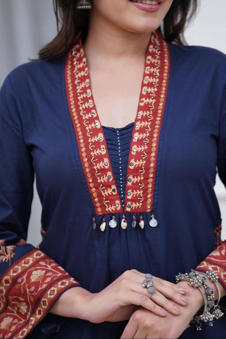 Blue Cotton Straight Fit Kurtha 59