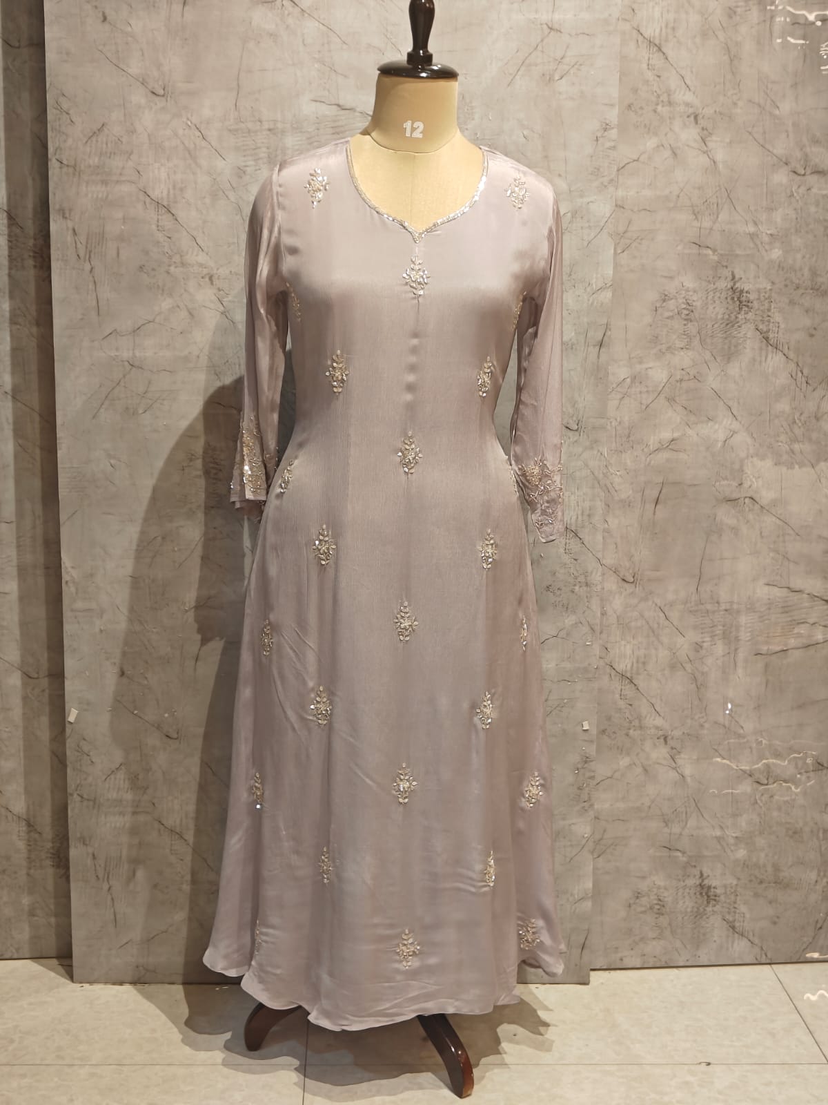 Lilac Anarkali Chinnon Hand Embroidery Kurtha 567