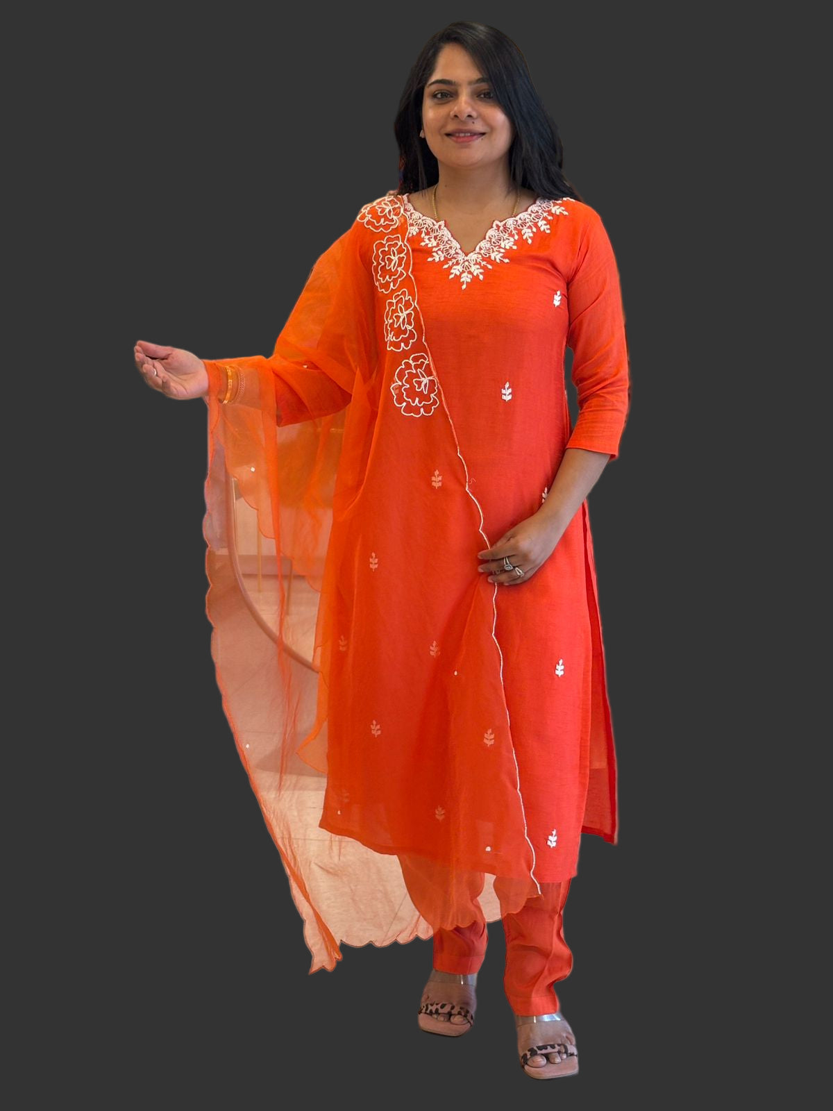 Orange Handwork Dola silk Kurtha 811