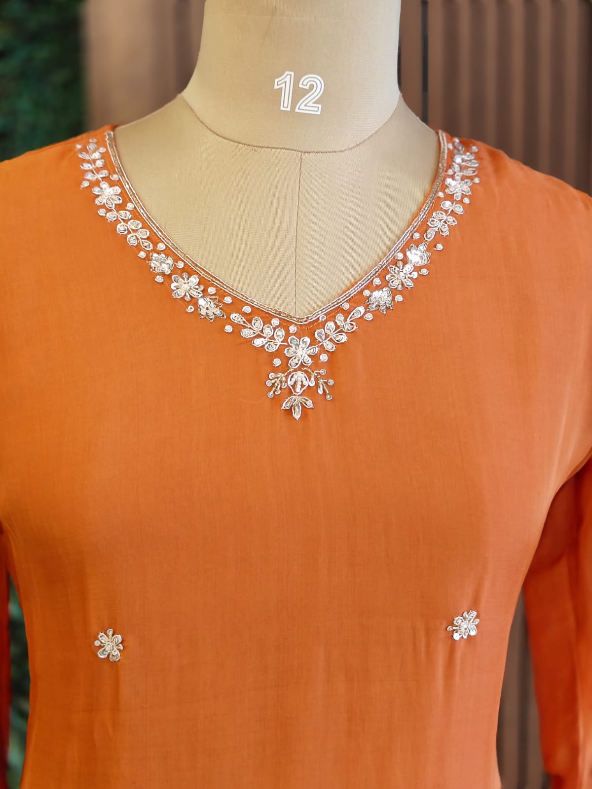 Orange Chanderi Thread Embroidery Airline Kurtha 284