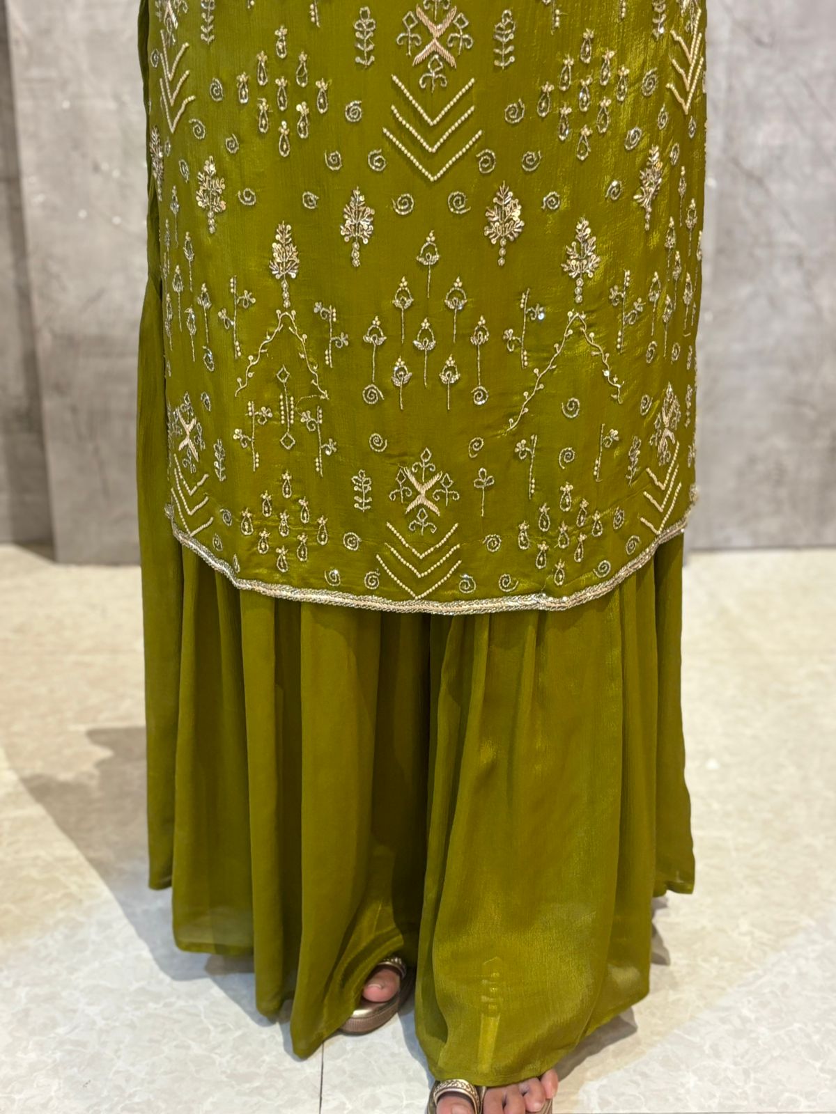 "Boomi" Lime Green Designer Hand Embroidery Sharara party Kurtha set 301