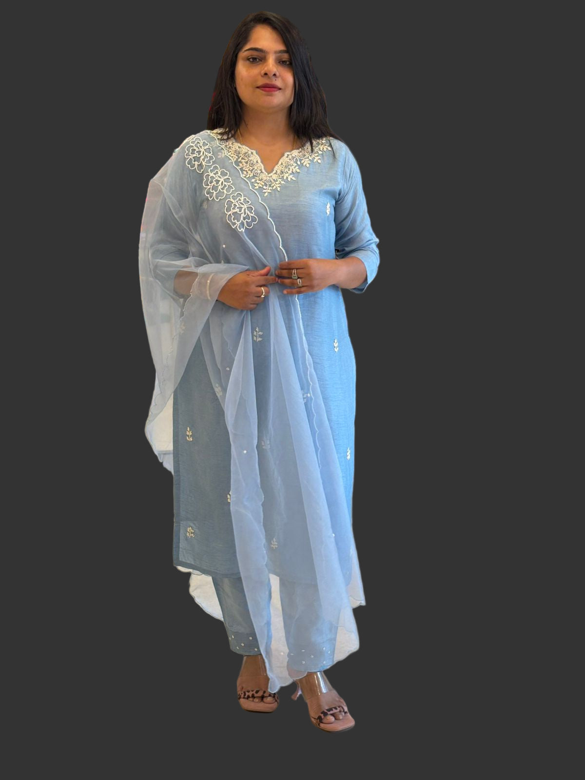 Sky Blue Handwork Dola silk Kurtha 811