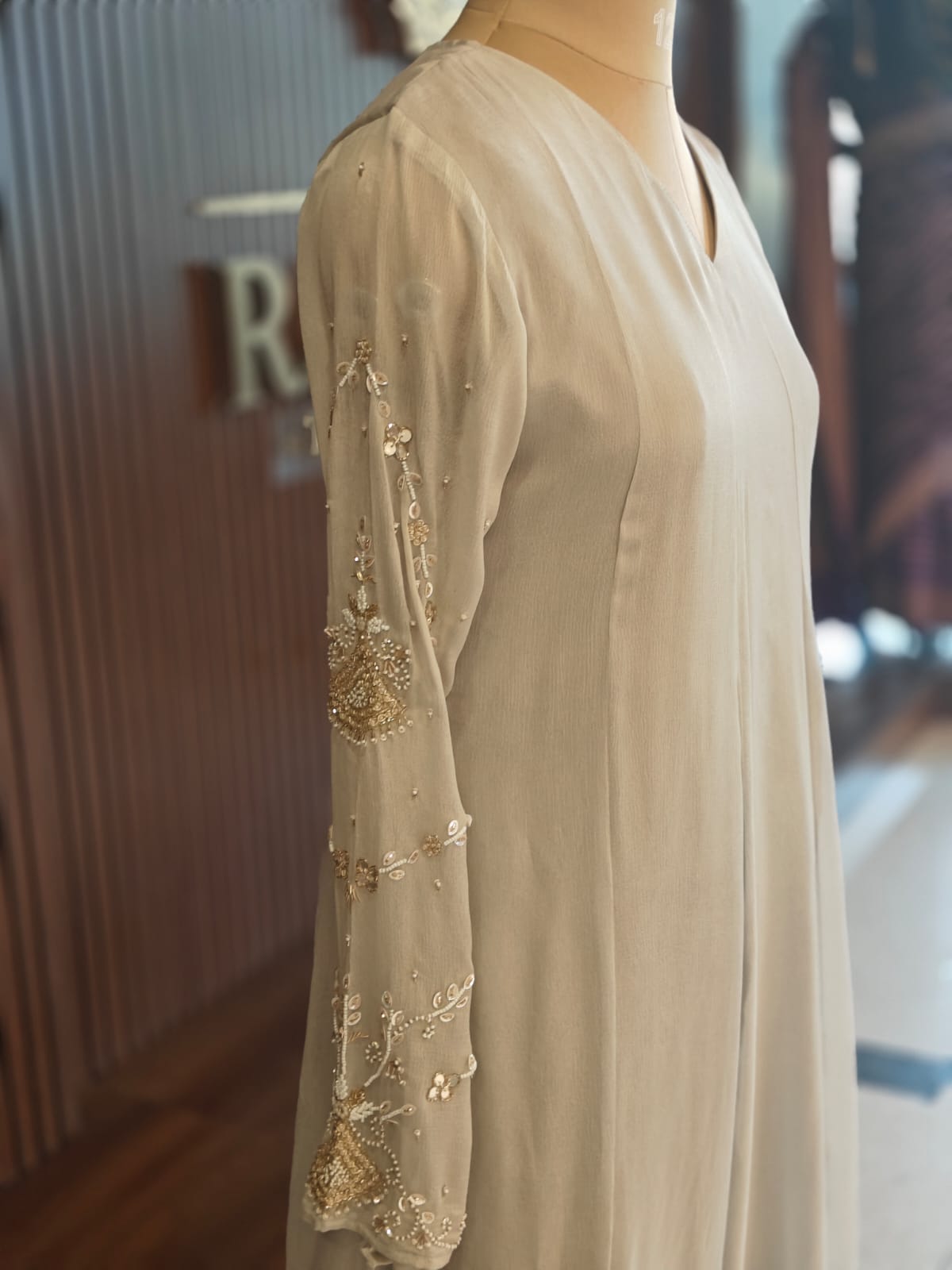 Gray Chanderi Silk Airline Handwork Kurtha