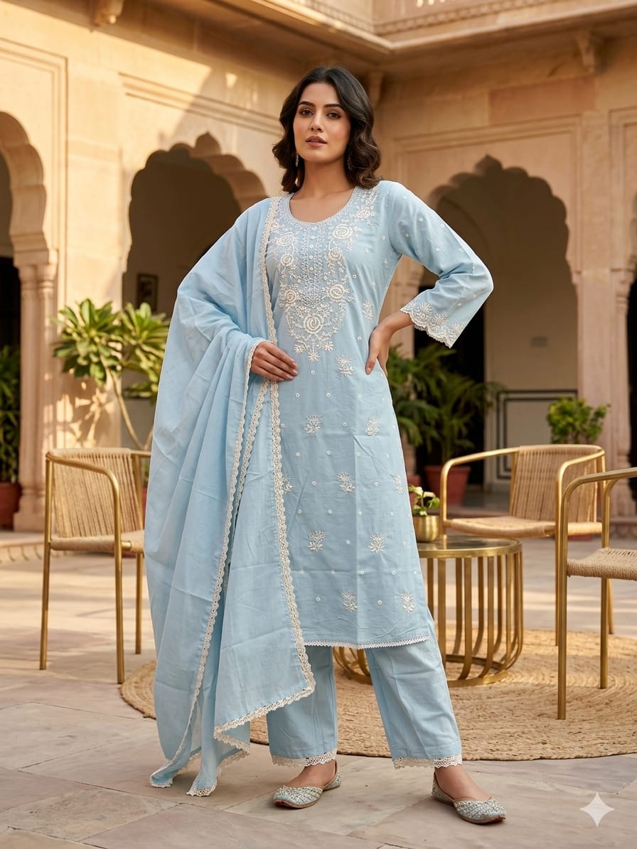 Blue Cotton Anarkali Kurtha  151