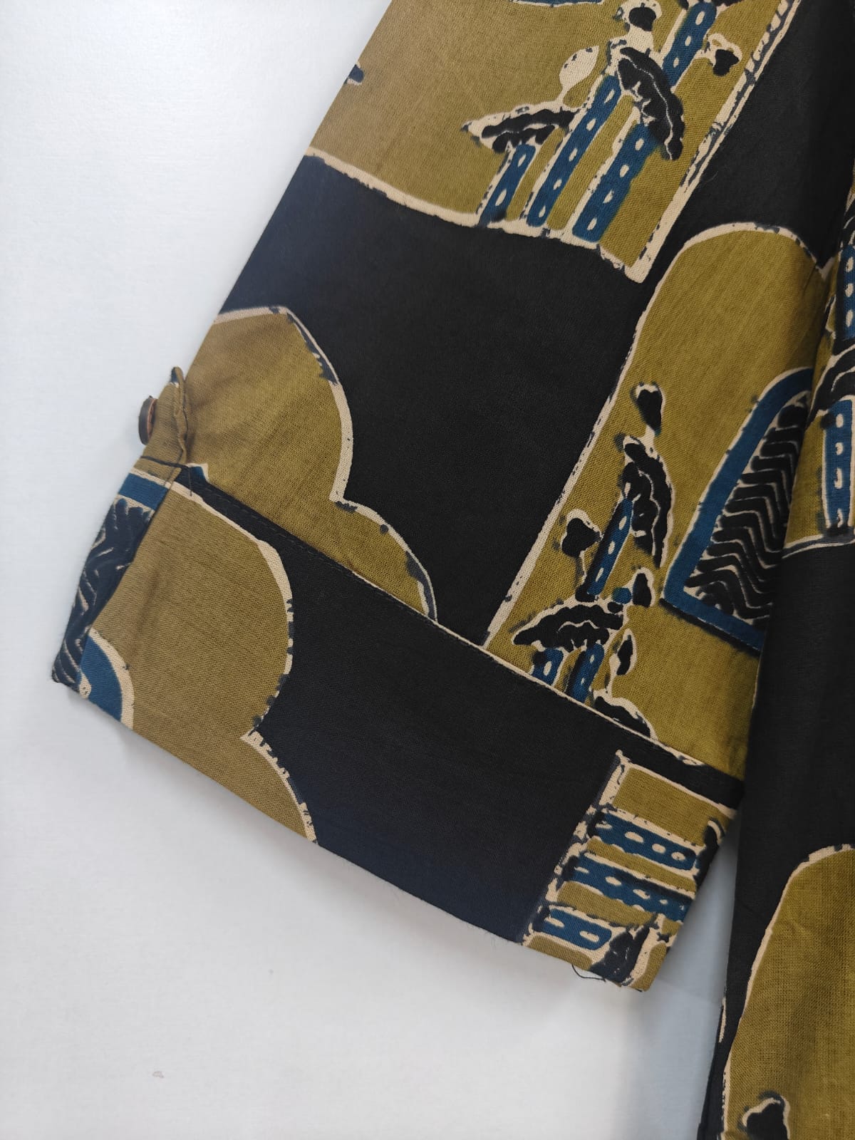 Green Cotton Block Print Airline Cord Set Kurtha