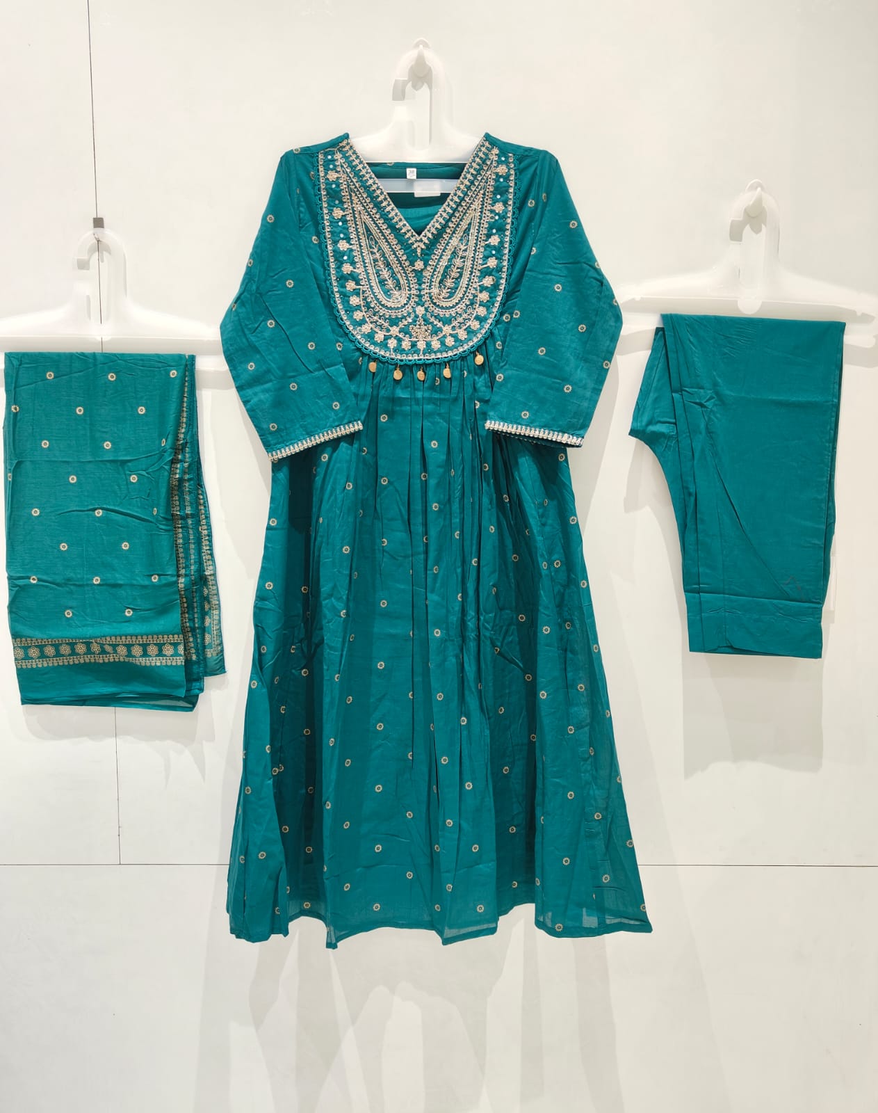 Blue Cotton Hand Embroidery Airline Kurtha 677