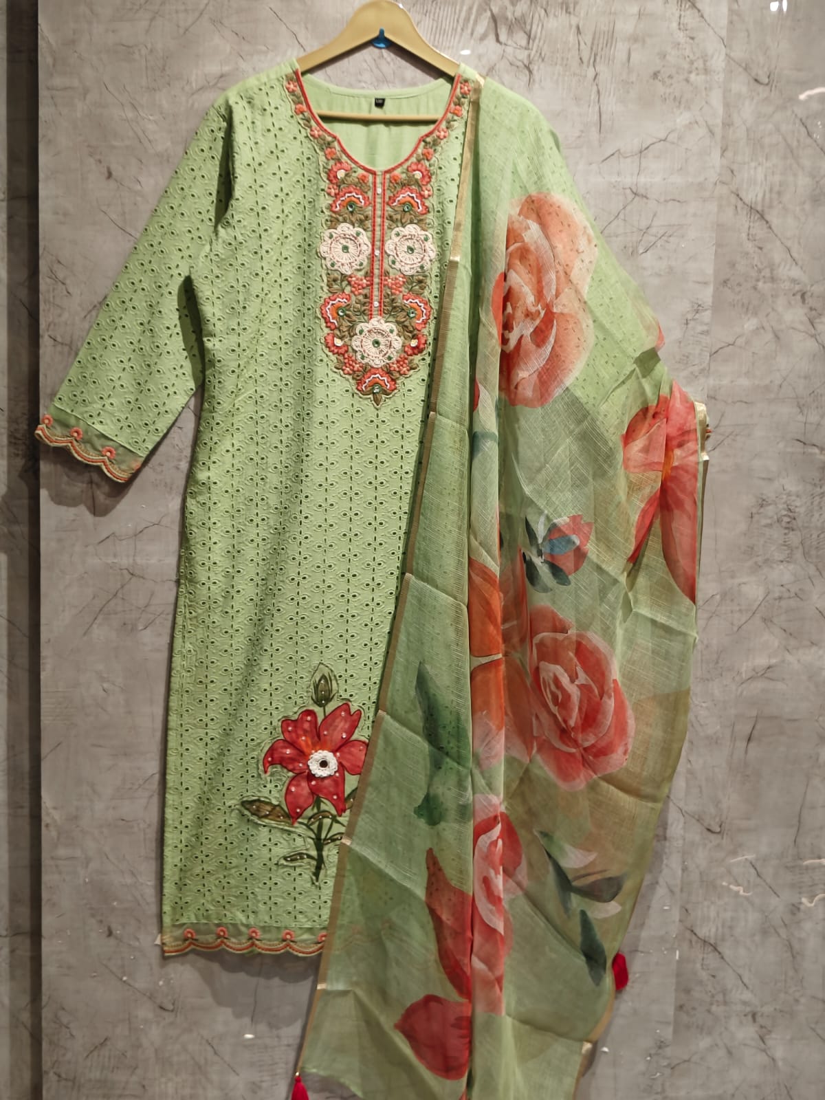 Green Cotton  Chikankari Kurtha  151