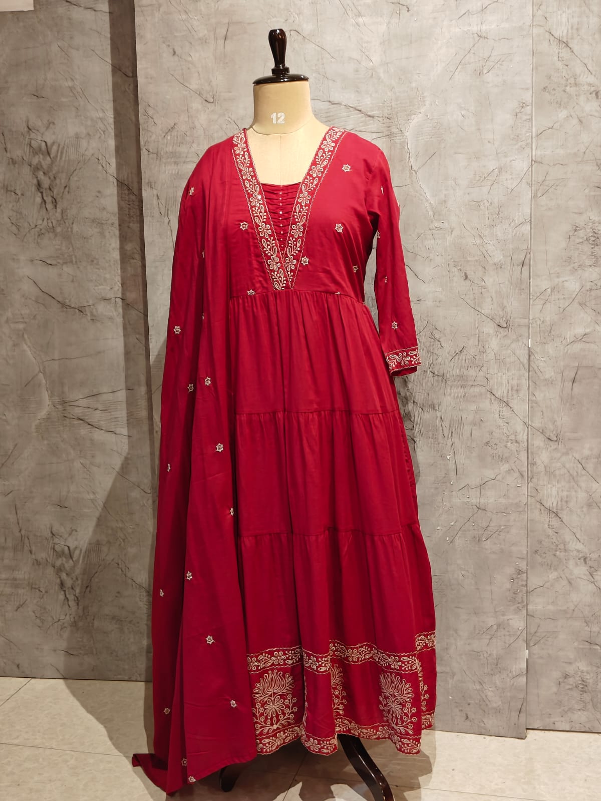 Pink Cotton Thread Embroiedry Anarkali  Kurtha