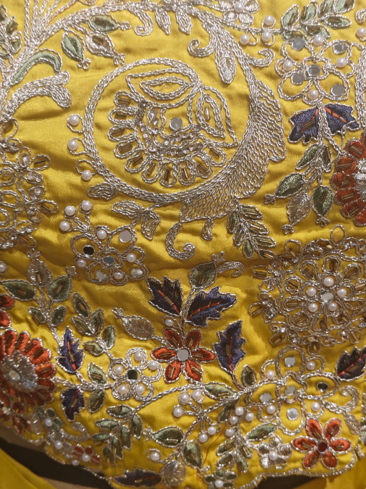 “Pari" Yellow Indo-western handwork Top, Skirt and Cape kurtha 42