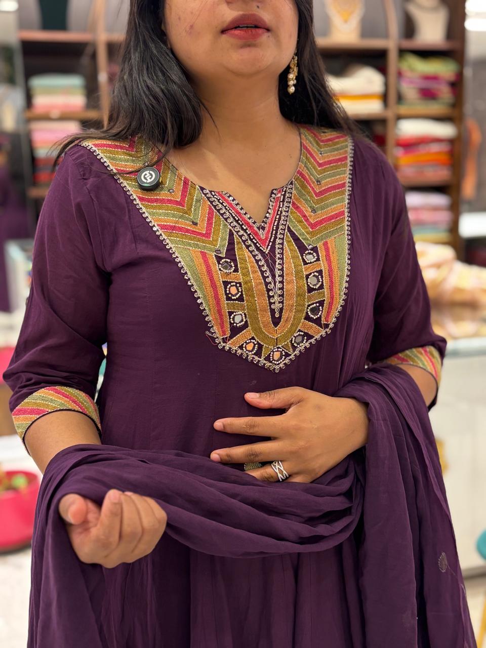Purple Mul Cotton Block Print Anarkali Kurtha 837