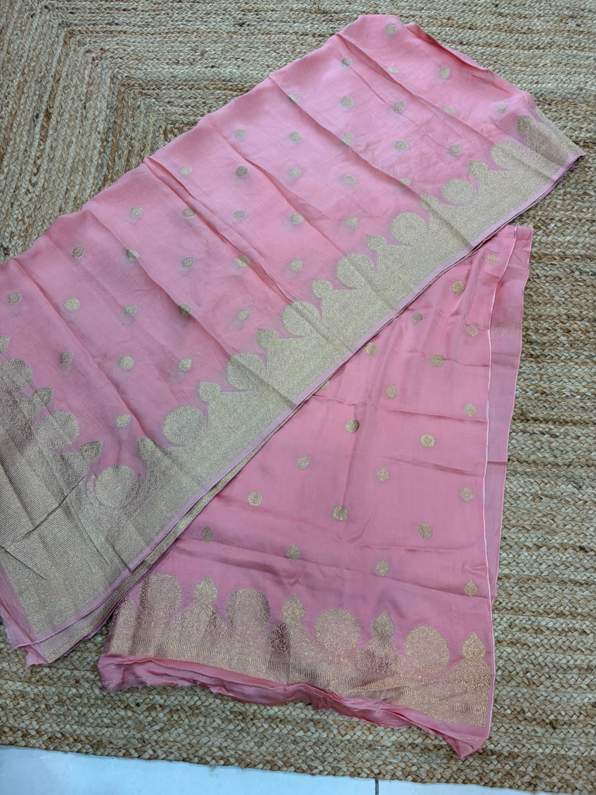 Peach Satin Banarasi Dress Material