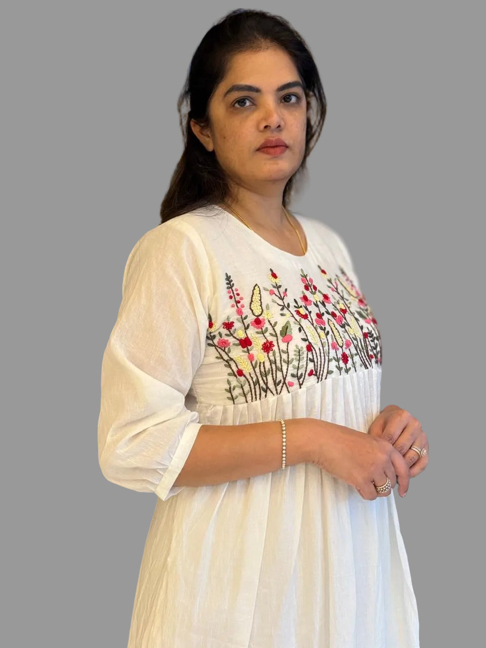 White Cotton Thread Embroidery Cord set  Kurtha 27