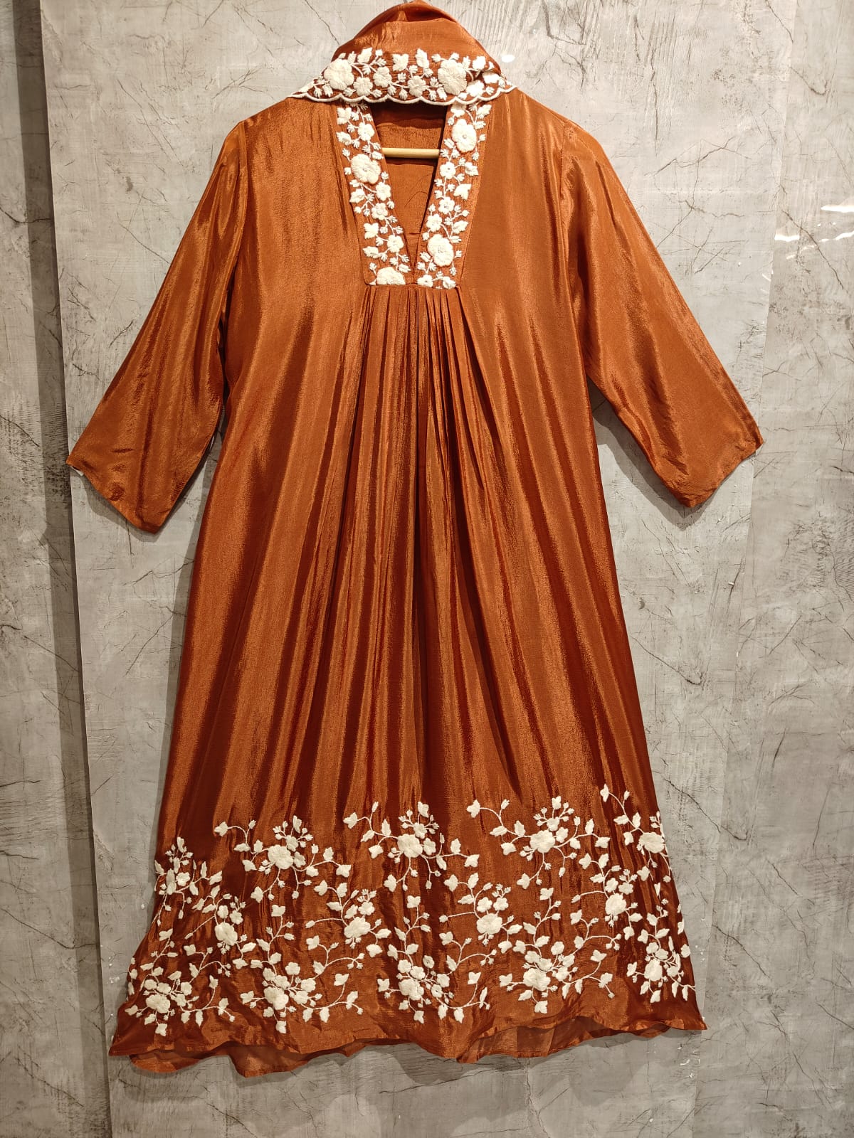 "Devi" Brown Chinnon Embroidery 309 Airline Handwork Kurtha plus size