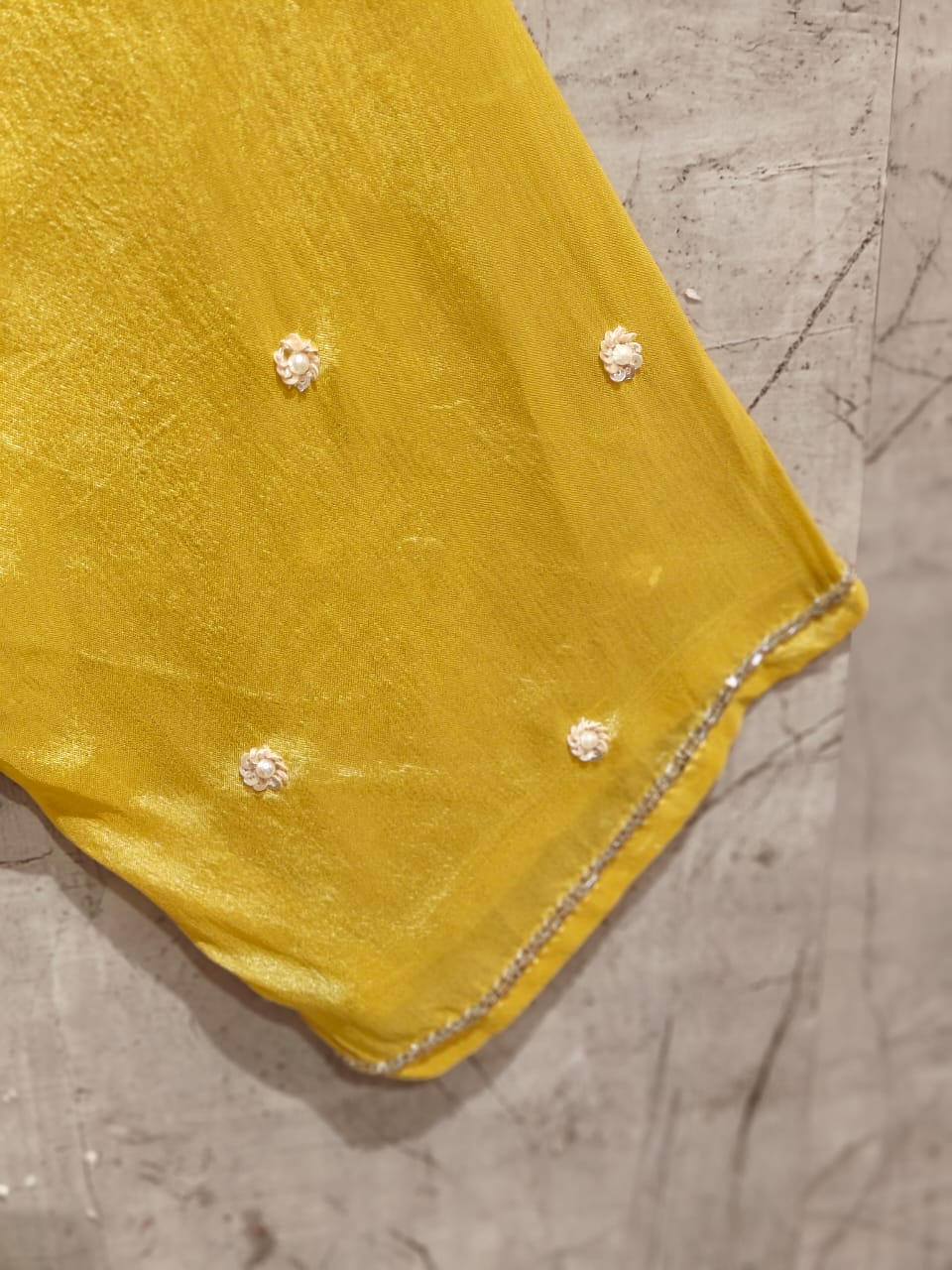Yellow Anarkali Chinnon Hand Embroidery Kurtha 567