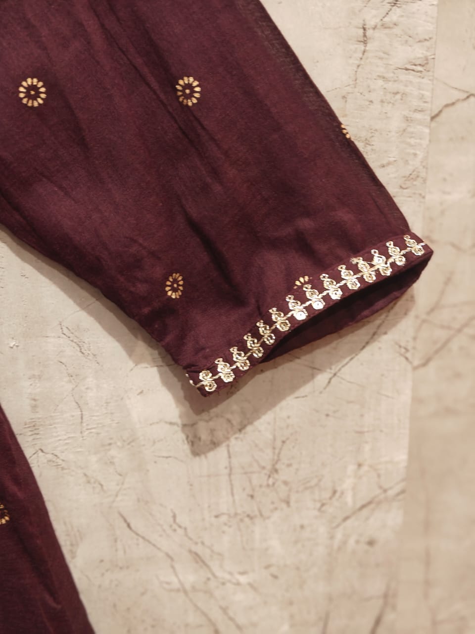 Purple Cotton Hand Embroidery Airline Kurtha 677