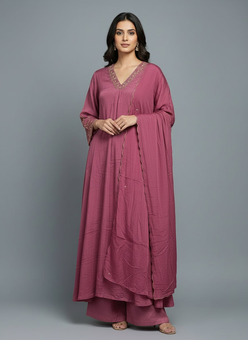 "Piya" Wine Chinnon Handwork Airline Kurtha 345