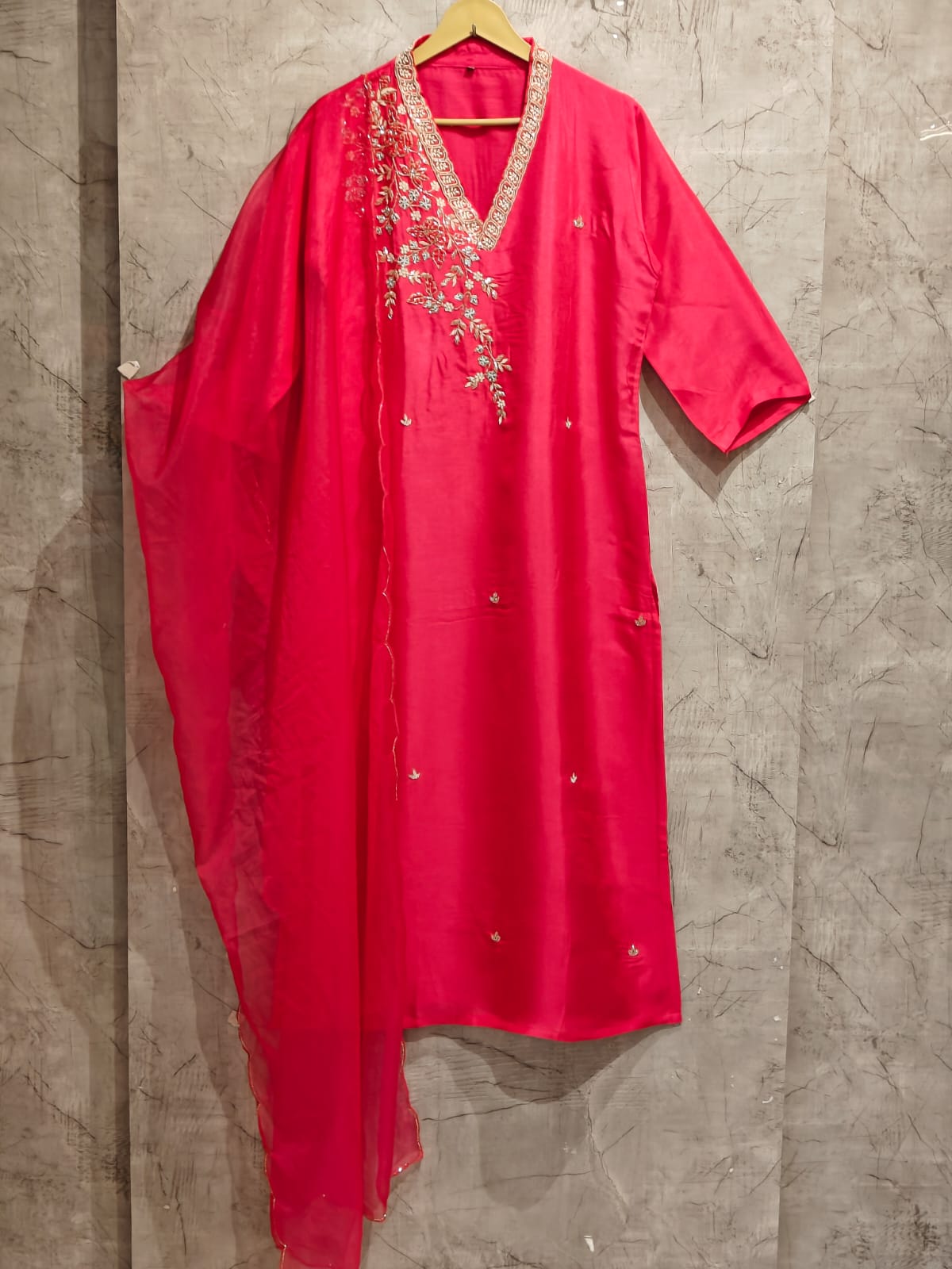 Pink Dola 05 silk Kurtha with Pearl handwork embriodery work