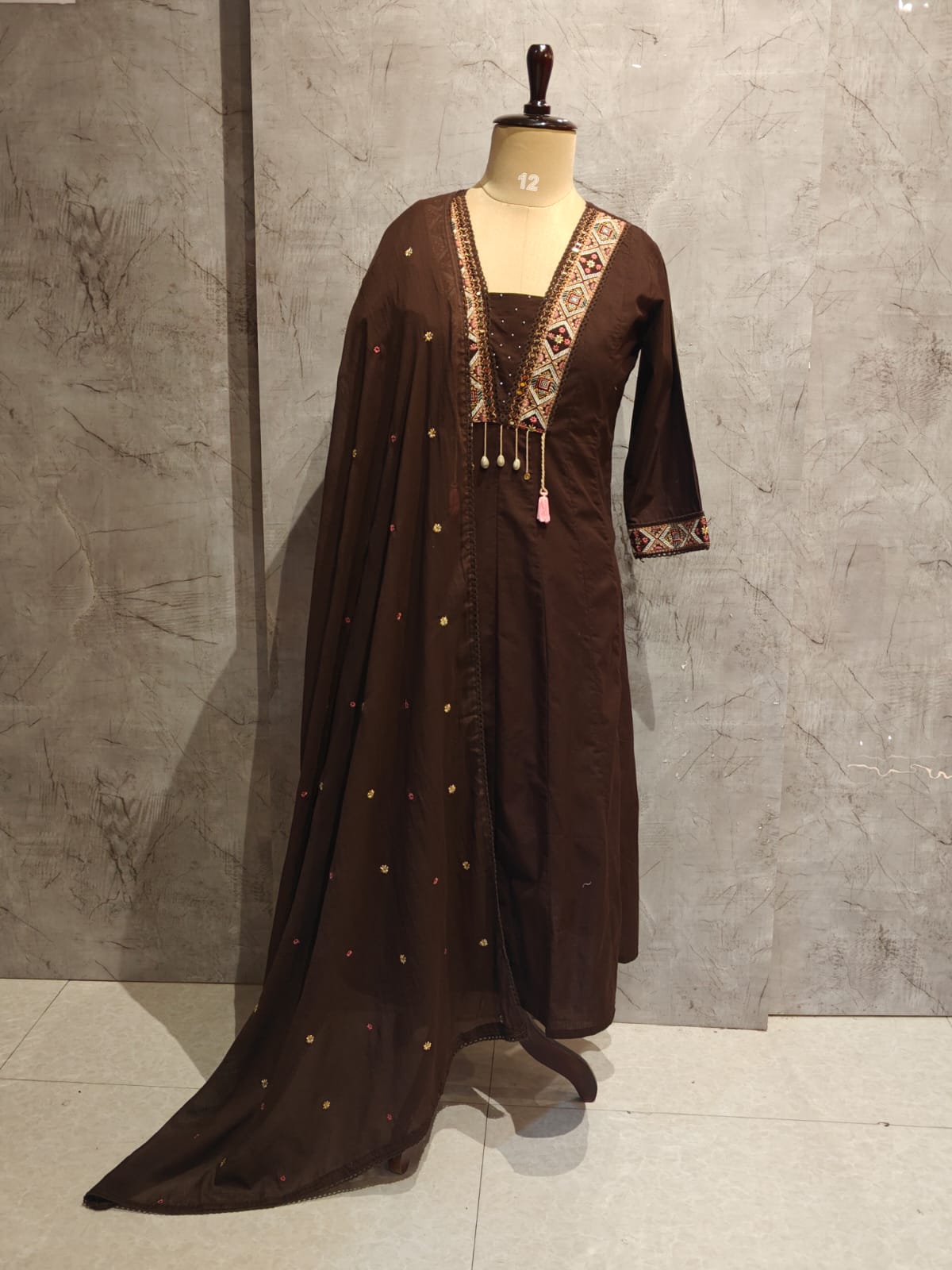Brown Mul Chanderi  Embroidery Straight Fit Kurtha 557