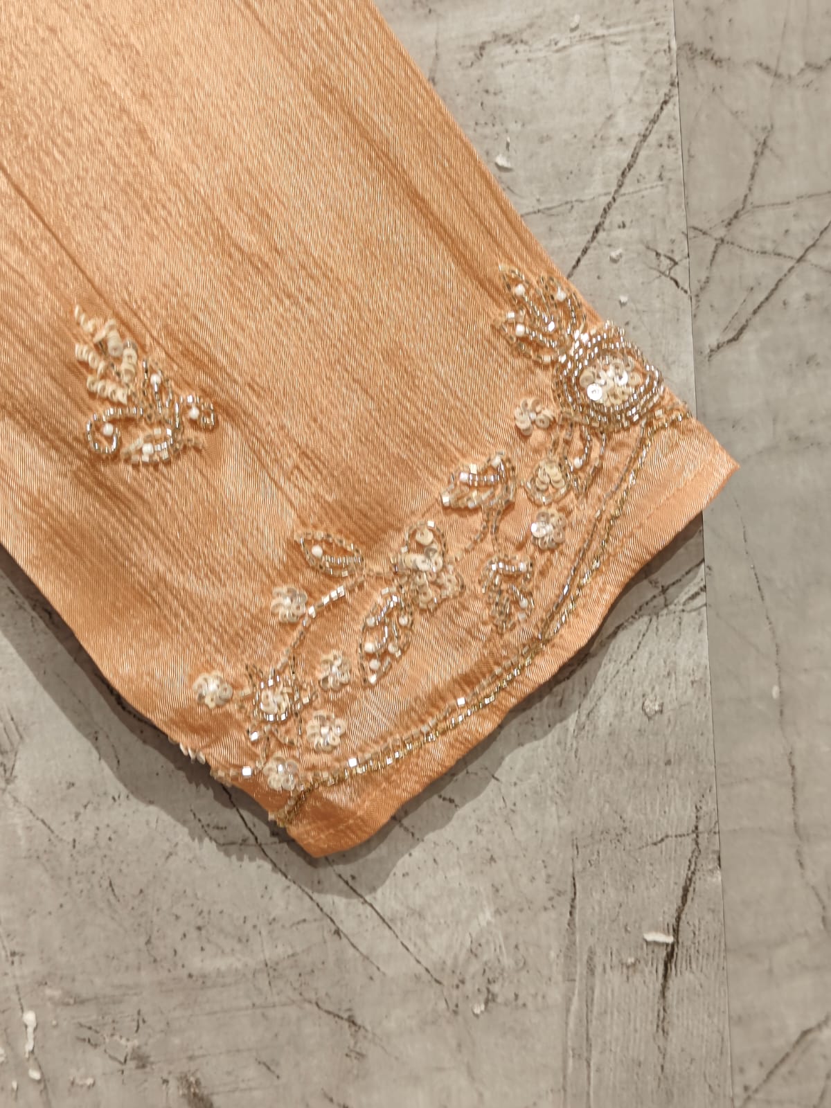 Peach Chinnon Crepe Handwork Partyware Kurtha 904