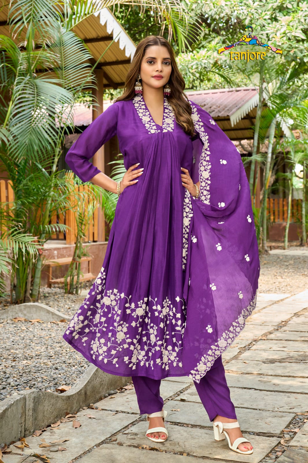 "Devi" Purple Chinnon Embroidery 309 Airline Handwork Kurtha plus size