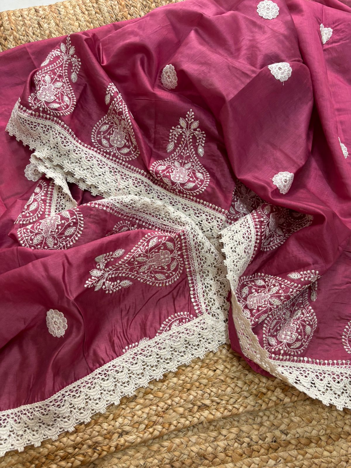 Pink Silk Thread Embroidery Work Straight Fit Kurtha 230