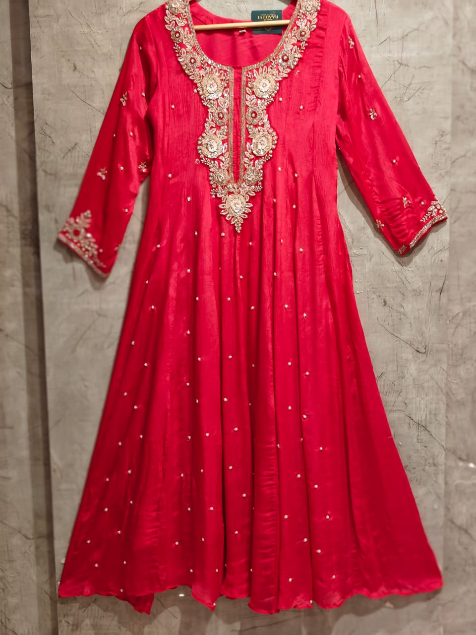 Pink Anarkali Chinnon Hand Embroidery Kurtha 567