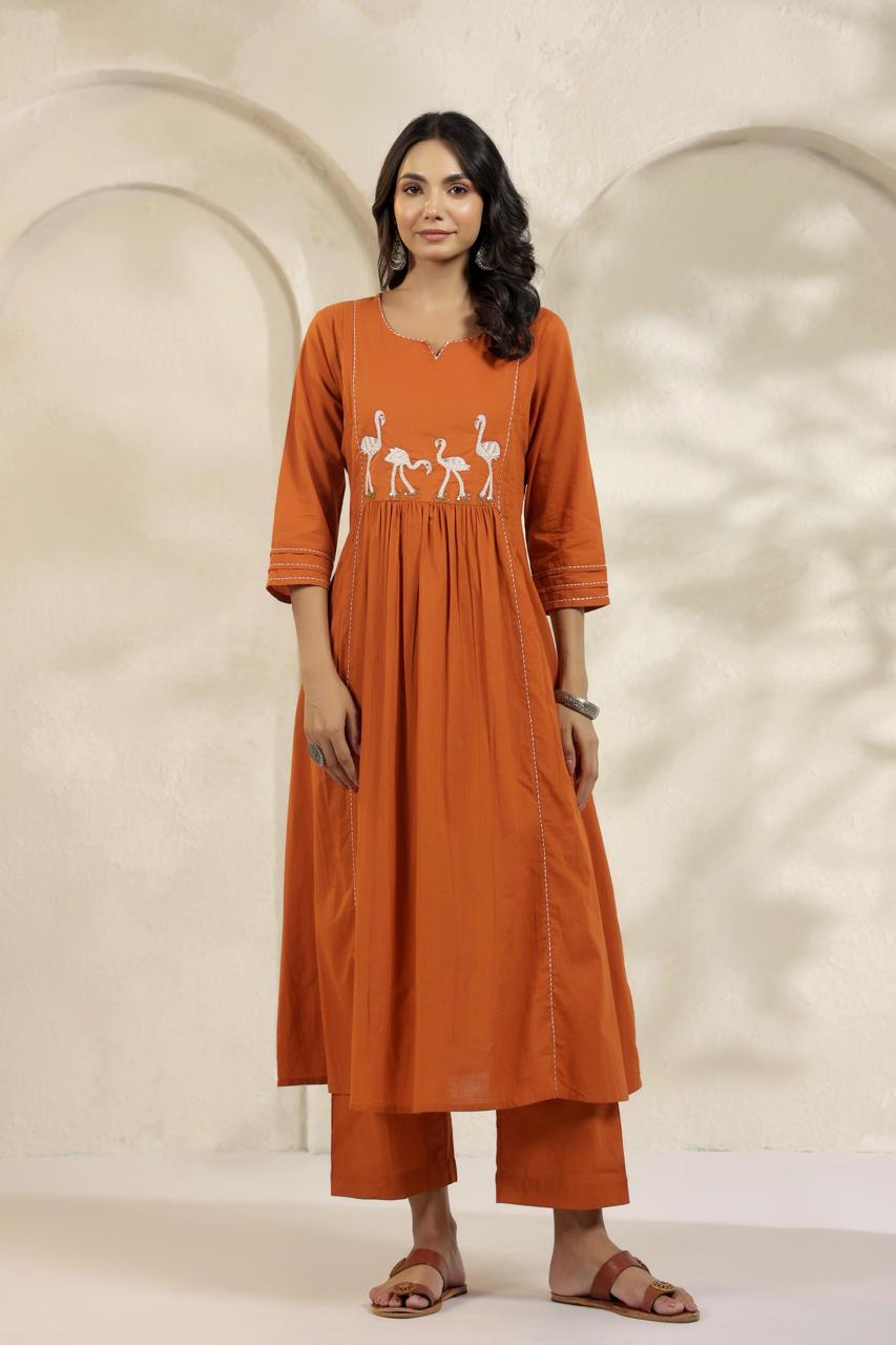 "Fami" Orange Mul Cotton Faminglo Kurtha 0011 set