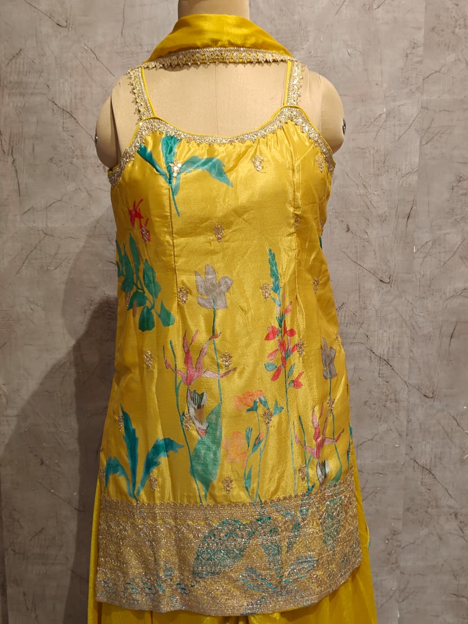 Yellow Chinnon Hand Embroidery Sharara Kurtha 301