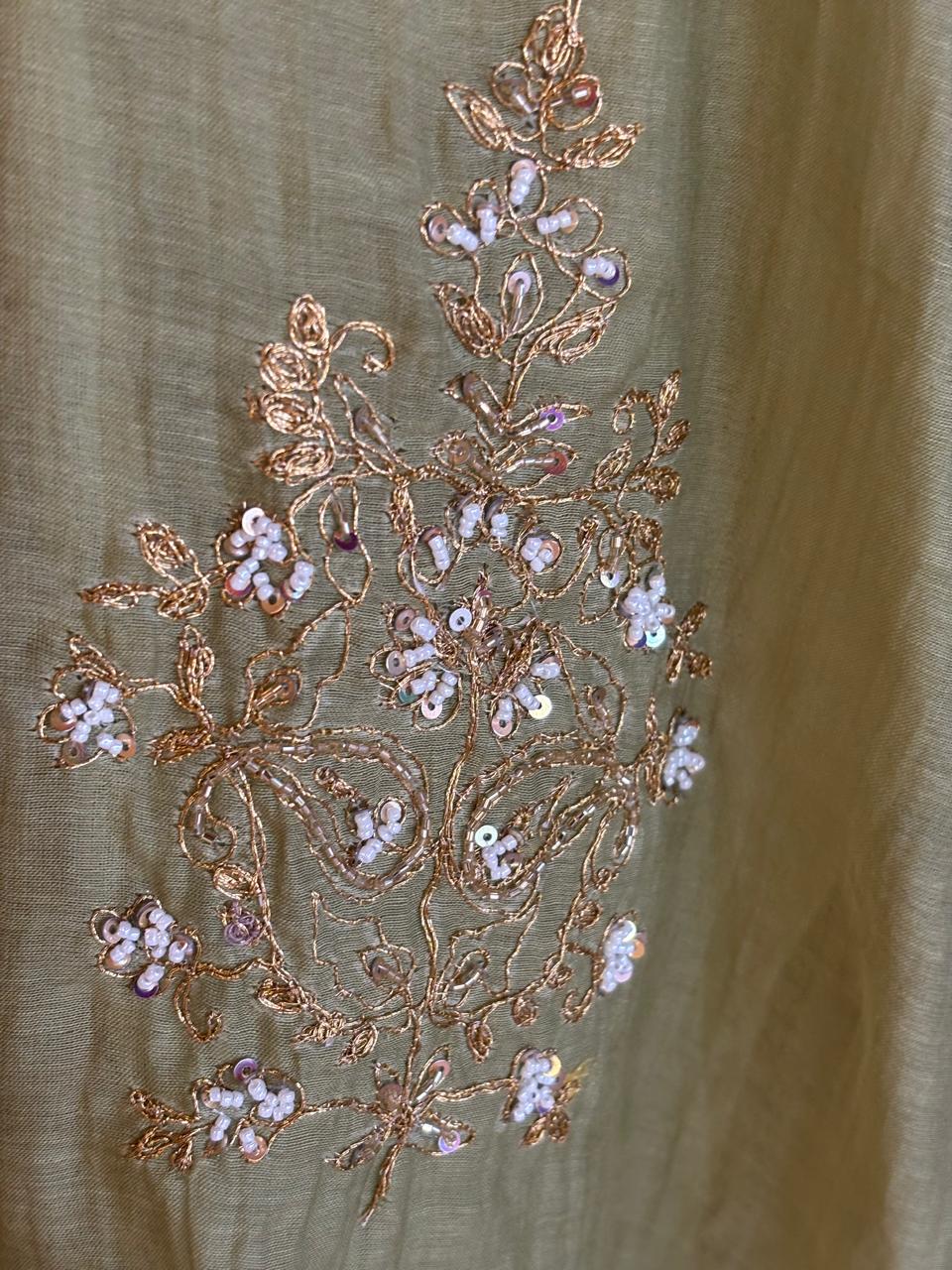 Green Mul Chanderi Airline Handwork Kurtha 581