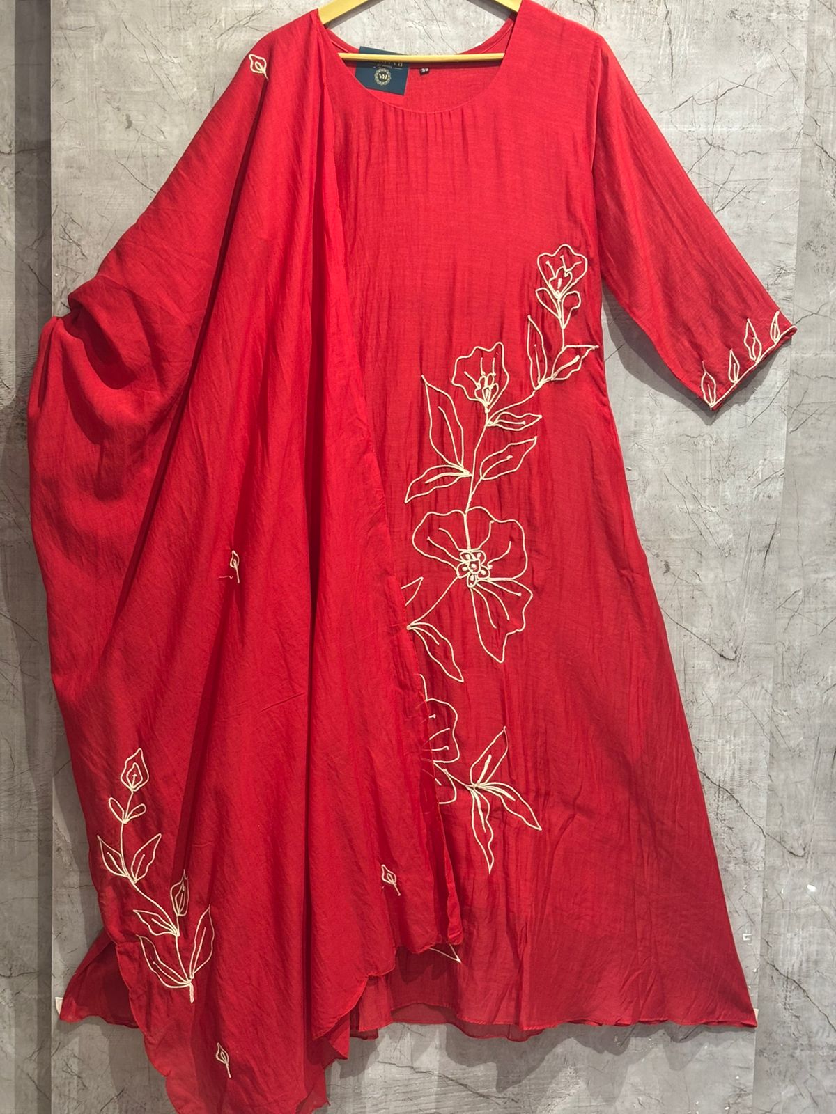 Red Mul Chanderi Thread Work Airline Kurtha