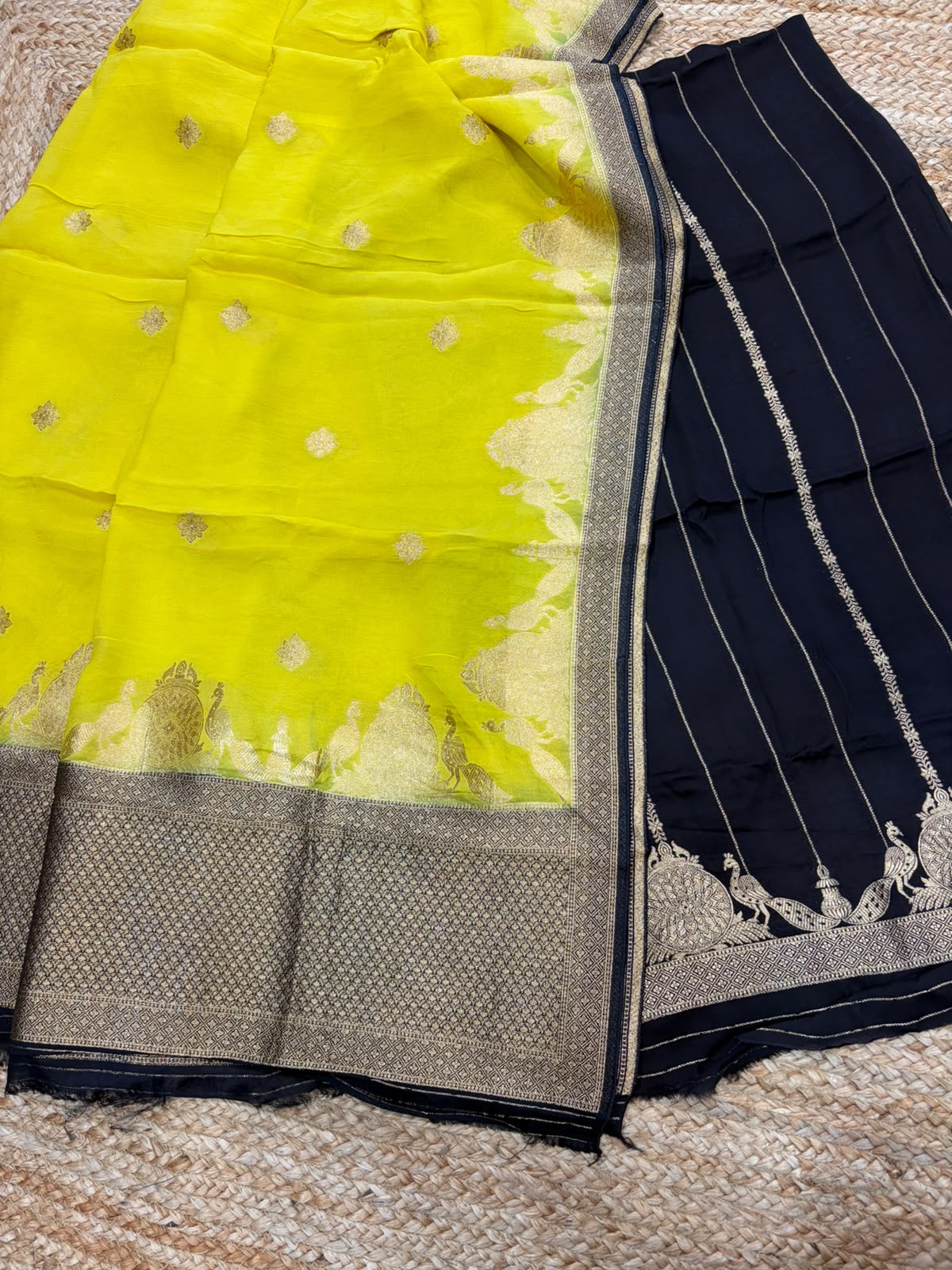 Black Satin Banarasi Dress Material