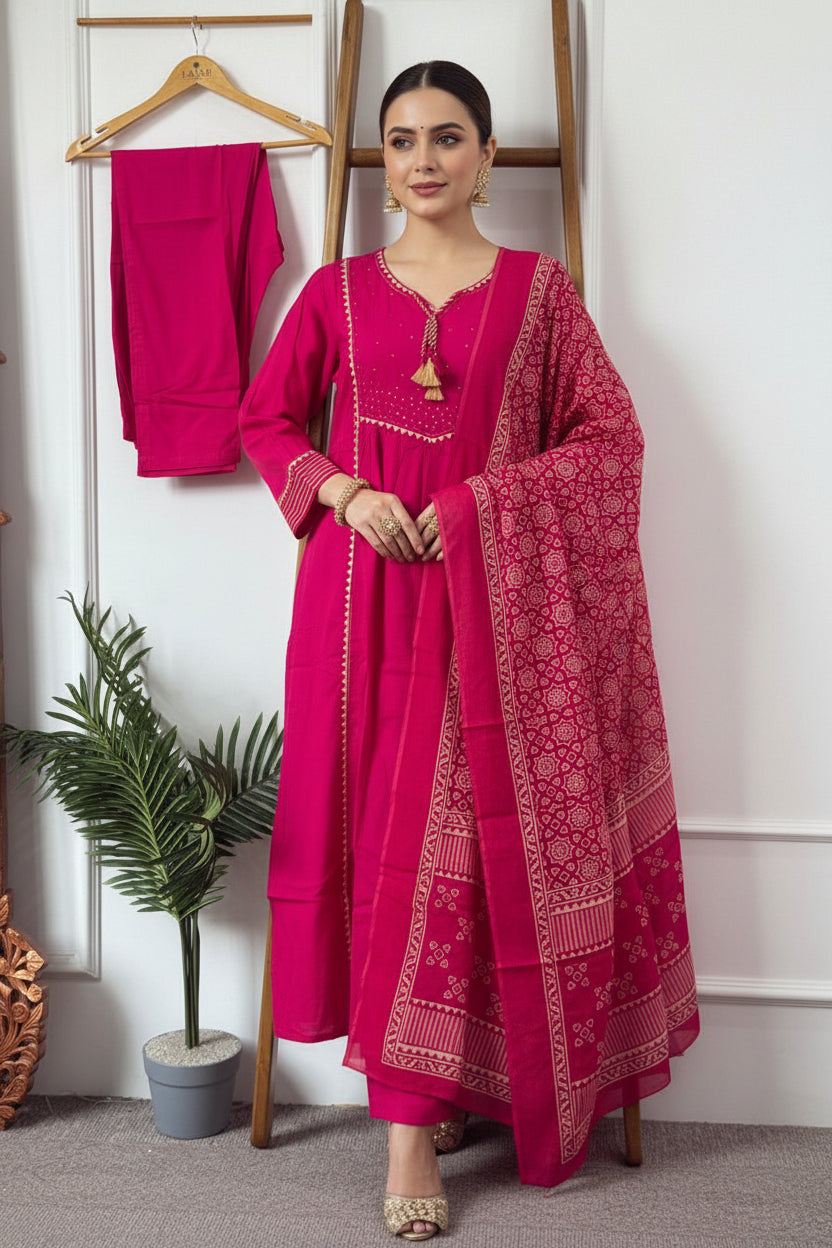 "Naya" Pink Cotton thread embroidery  kurtha , 919