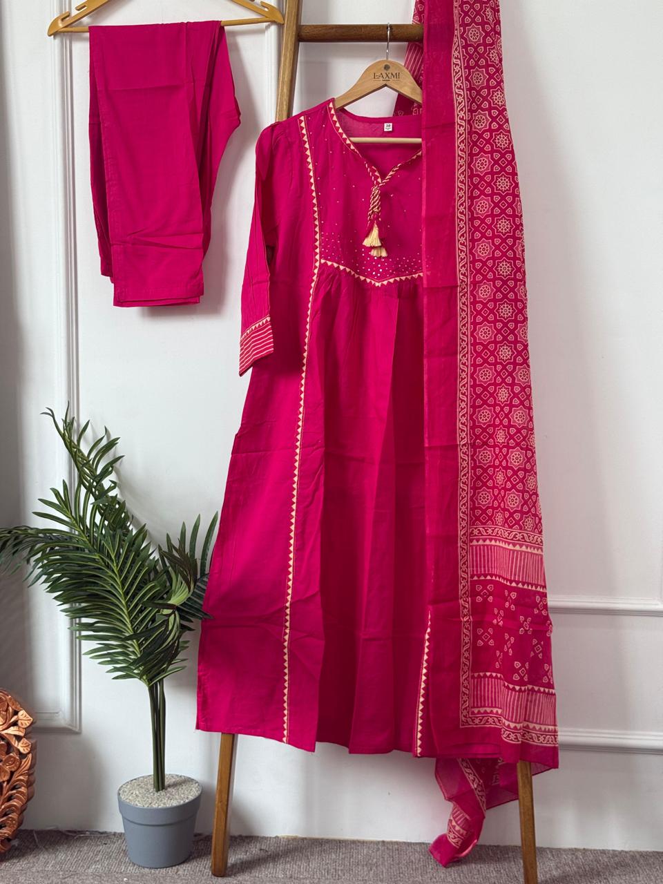 "Naya" Pink Cotton thread embroidery  kurtha , 919