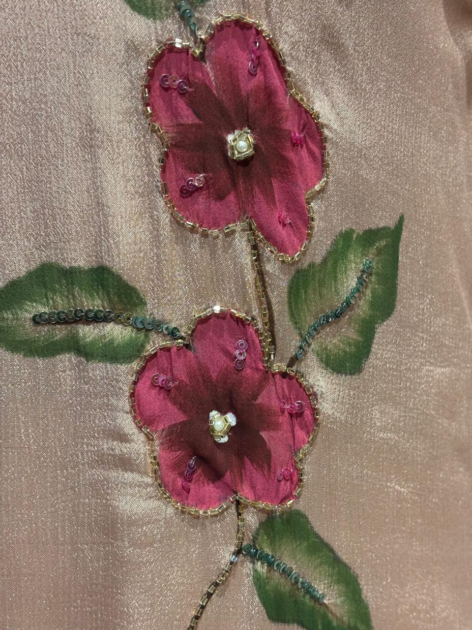 Beige Hand Embroidery Crepe Airline Kurtha 765